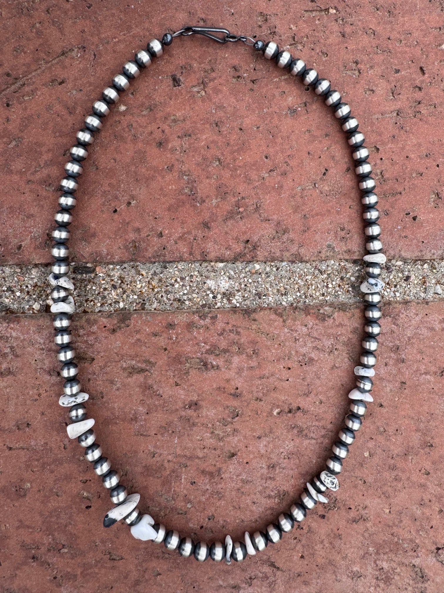 Handcrafted Sterling Silver & White Buffalo 5mm Beaded Necklace 15.5"