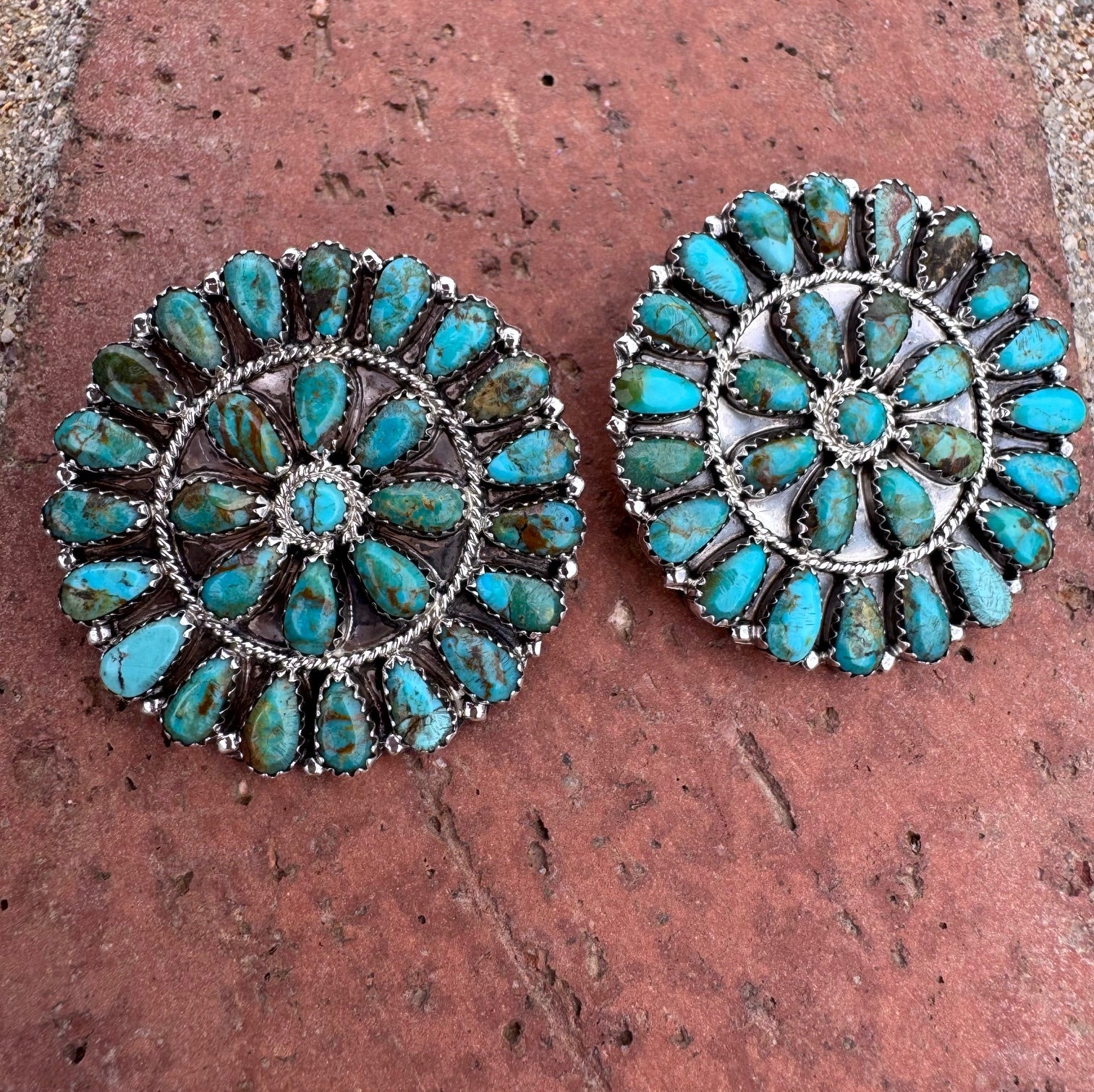 Navajo Sterling Silver & Royston Turquoise Cluster Post Earrings