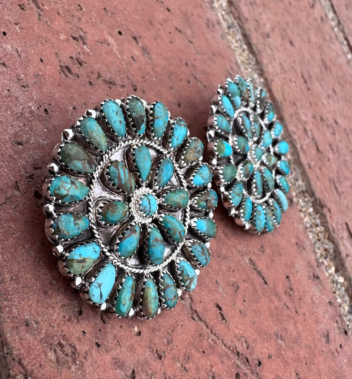 Navajo Sterling Silver & Royston Turquoise Cluster Post Earrings
