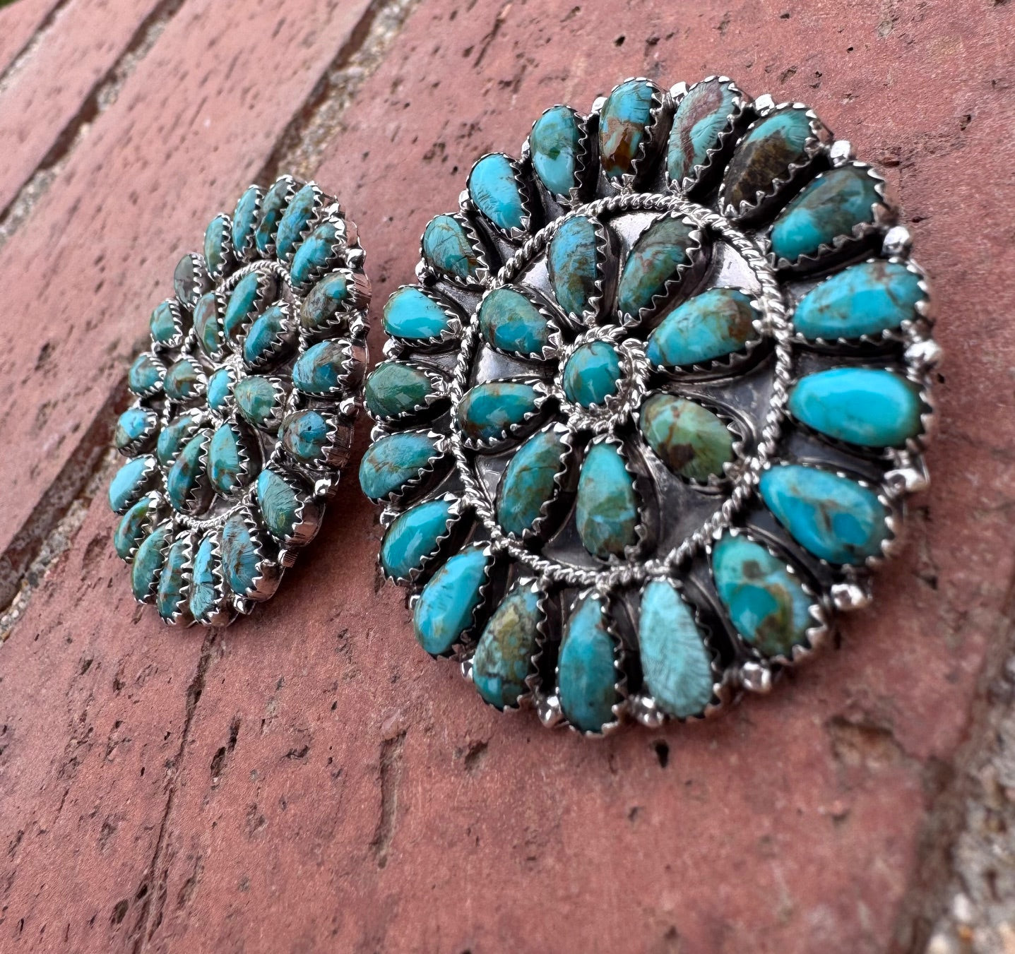 Navajo Sterling Silver & Royston Turquoise Cluster Post Earrings