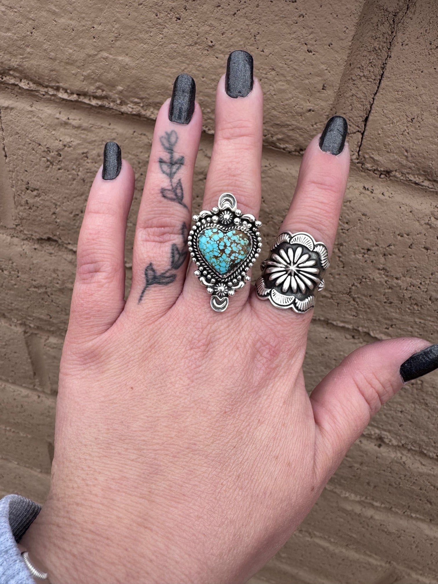 Nizhoni Handmade Number 8 Turquoise & Sterling Silver Heart Ring Size 6.75