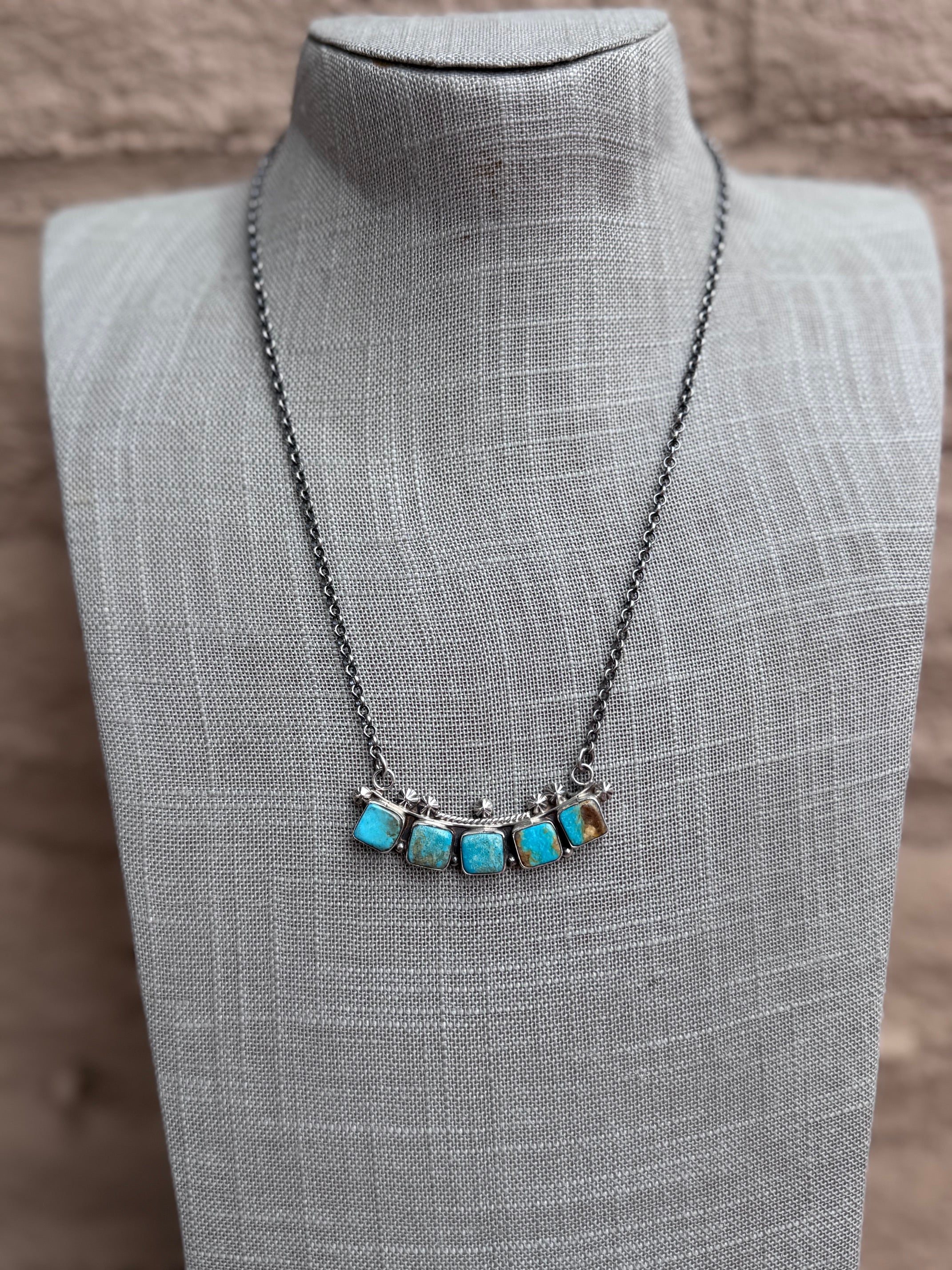 Handcrafted Sterling Silver & Royston Turquoise Bar Necklace