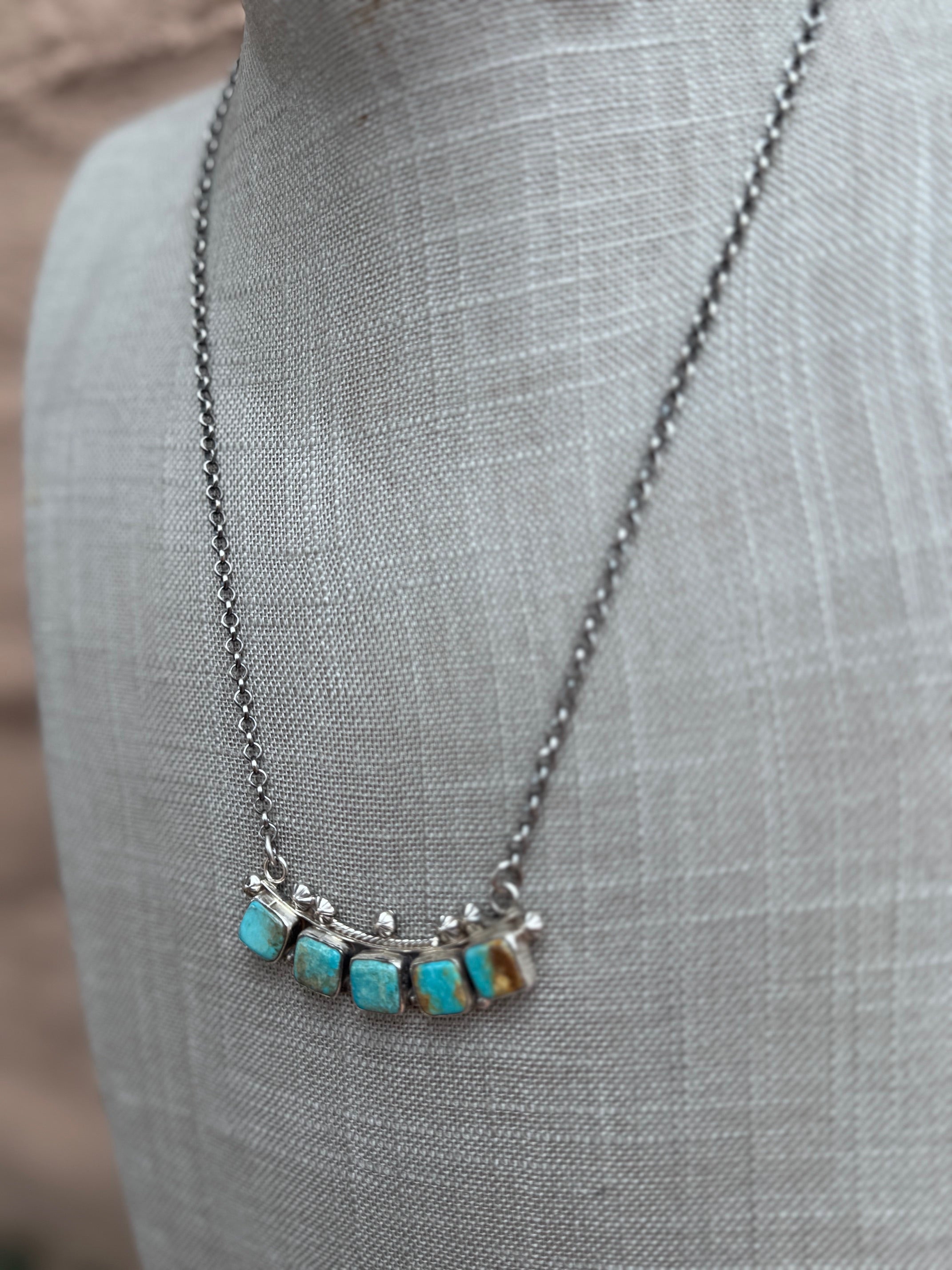 Handcrafted Sterling Silver & Royston Turquoise Bar Necklace