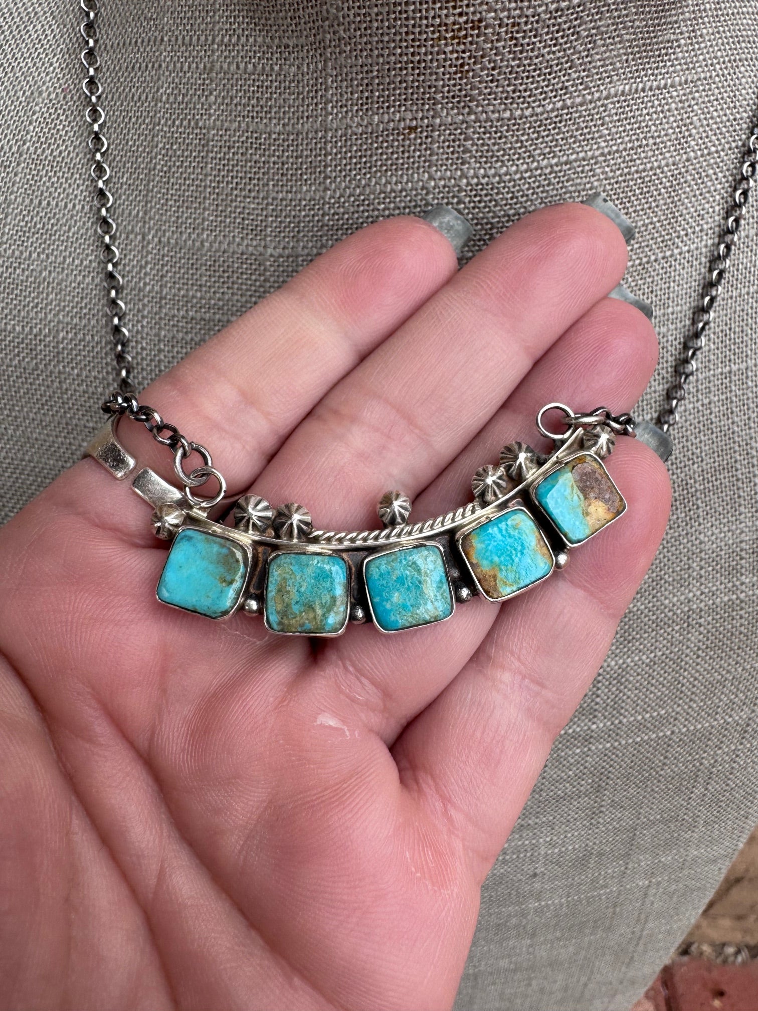 Handcrafted Sterling Silver & Royston Turquoise Bar Necklace