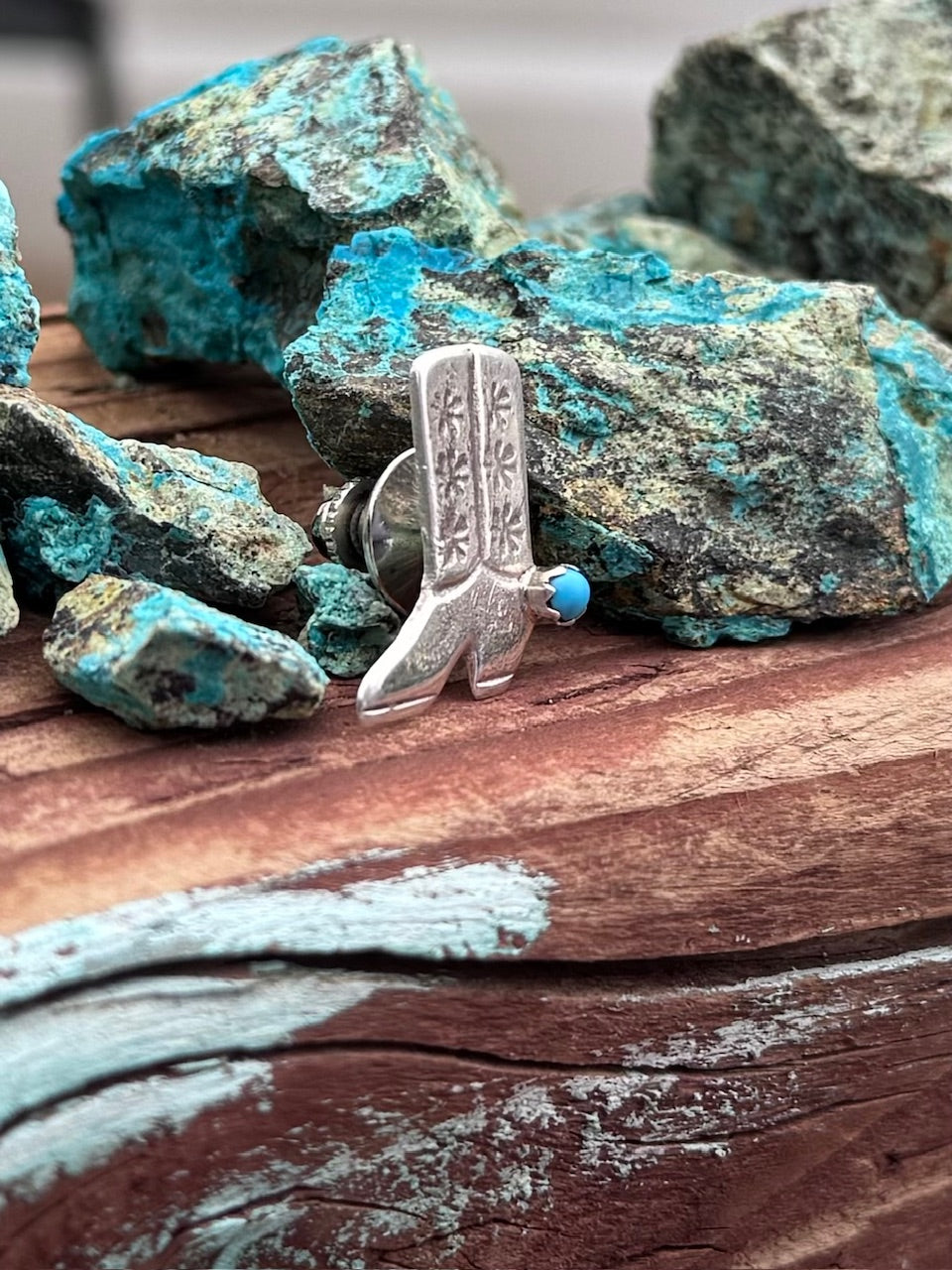 Handcrafted Sterling Silver & Turquoise Cowboy Boot Hat Pin