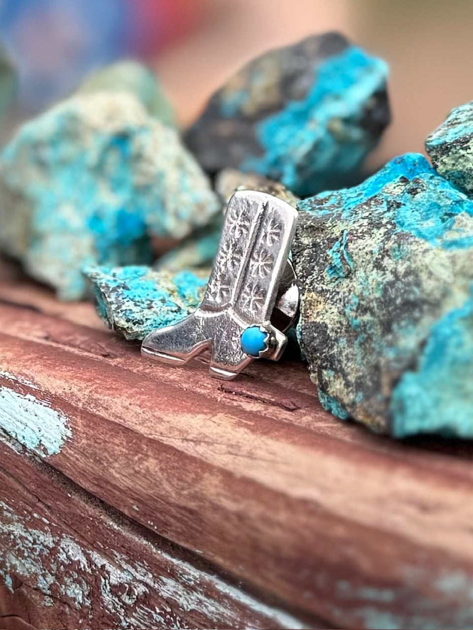 Handcrafted Sterling Silver & Turquoise Cowboy Boot Hat Pin