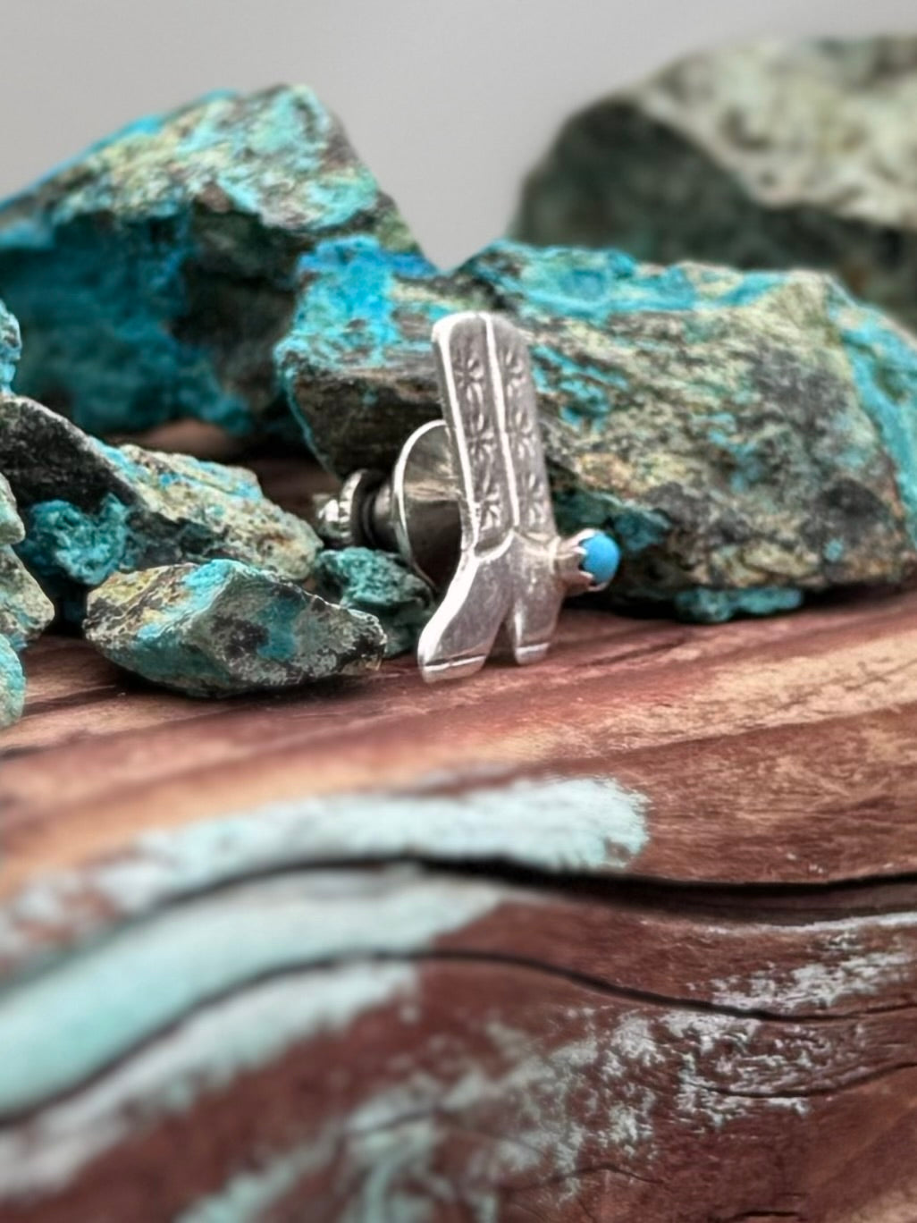 Handcrafted Sterling Silver & Turquoise Cowboy Boot Hat Pin
