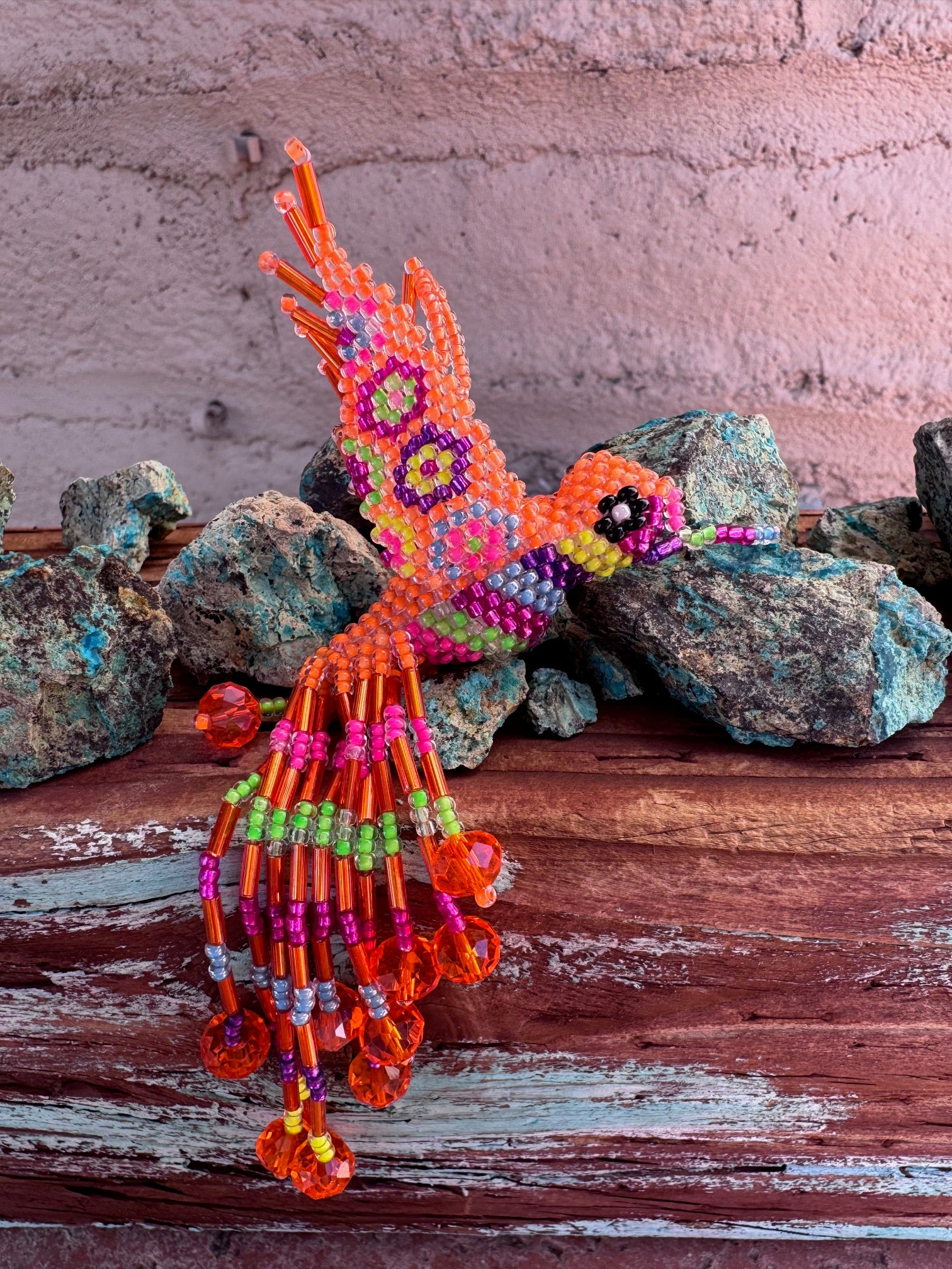 Handmade Beaded Multi colored Hummingbird Keychain