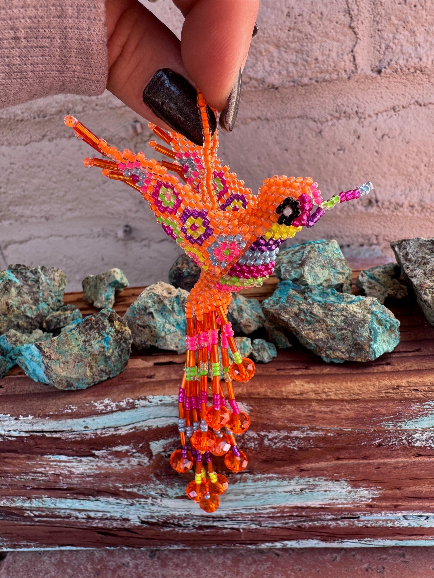 Handmade Beaded Multi colored Hummingbird Keychain