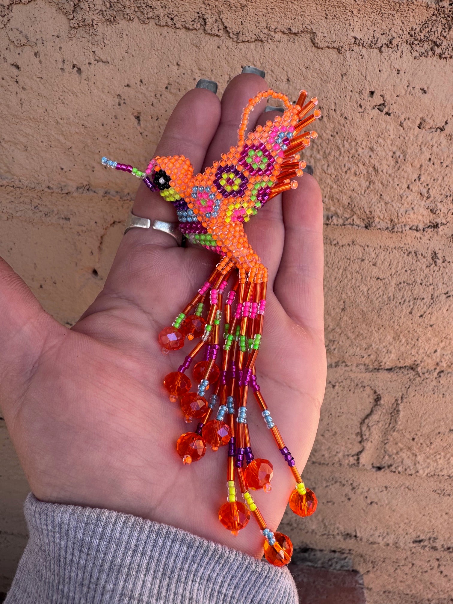 Handmade Beaded Multi colored Hummingbird Keychain