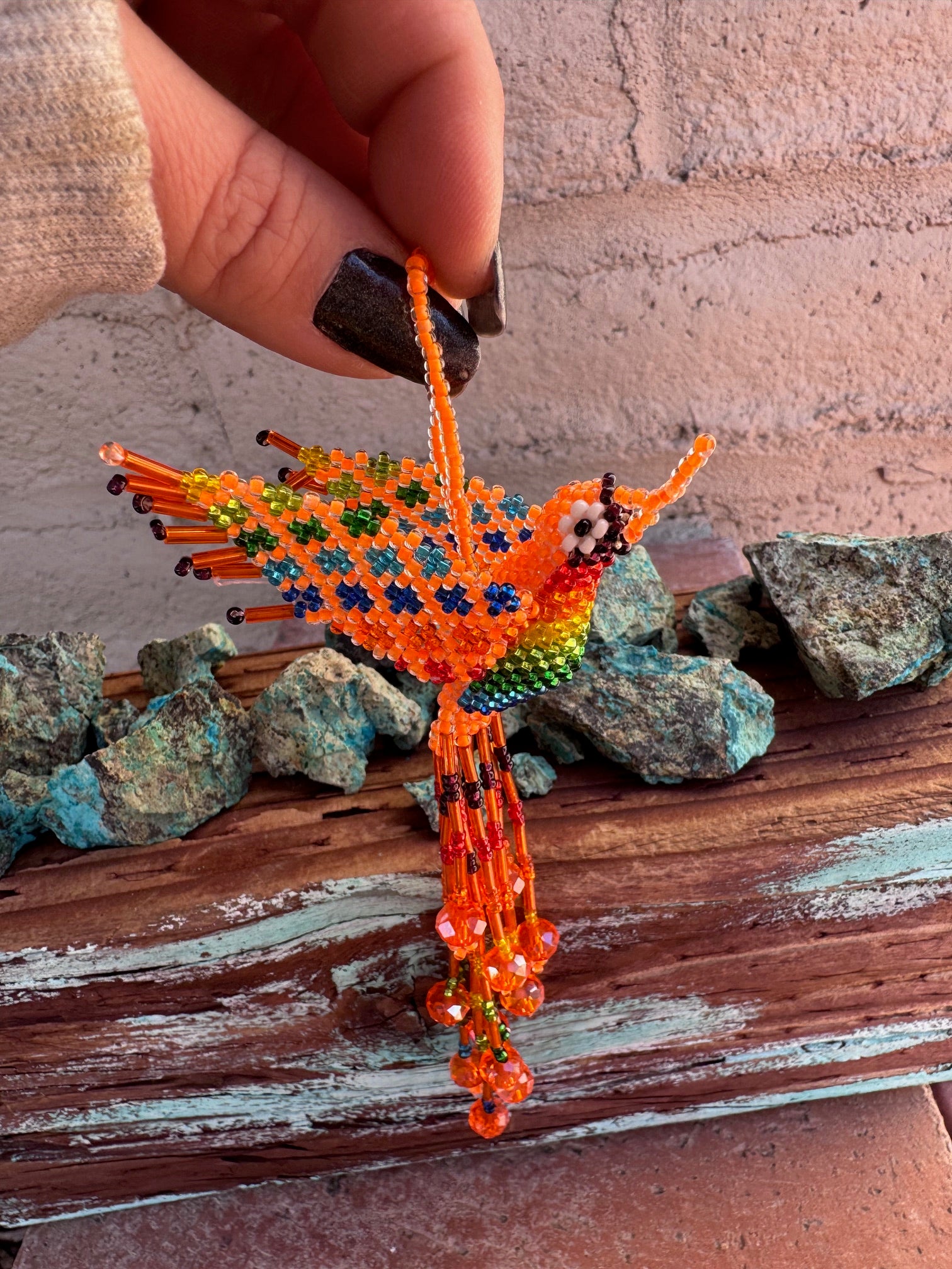 Handmade Beaded Multi colored Hummingbird Keychain
