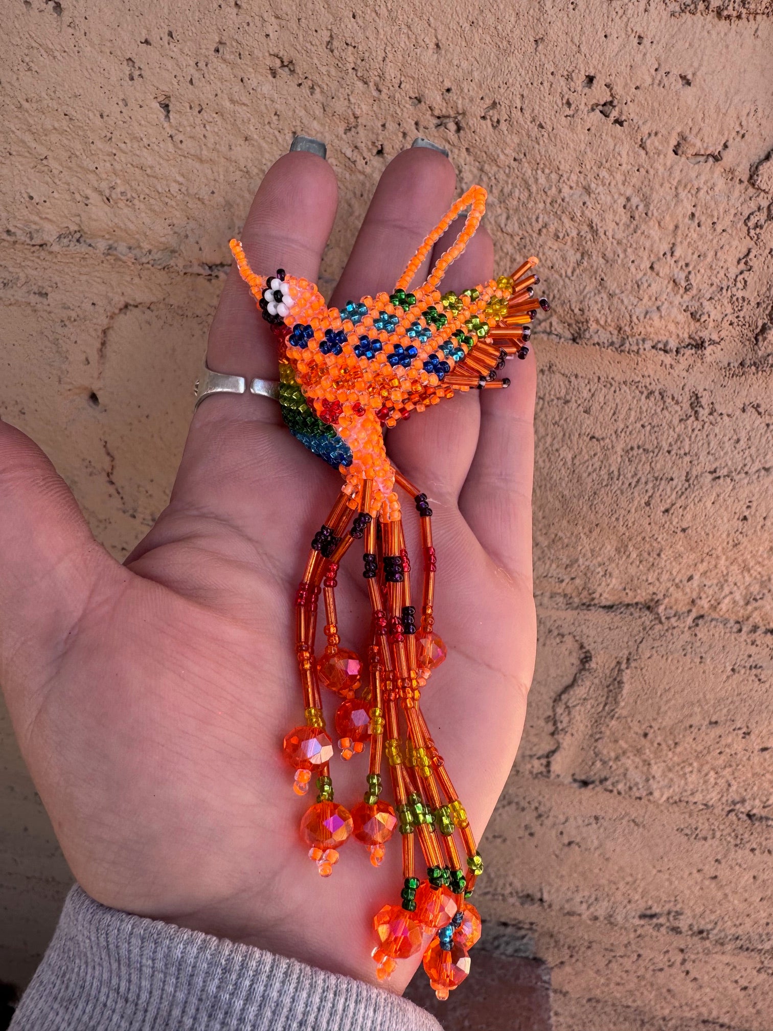 Handmade Beaded Multi colored Hummingbird Keychain