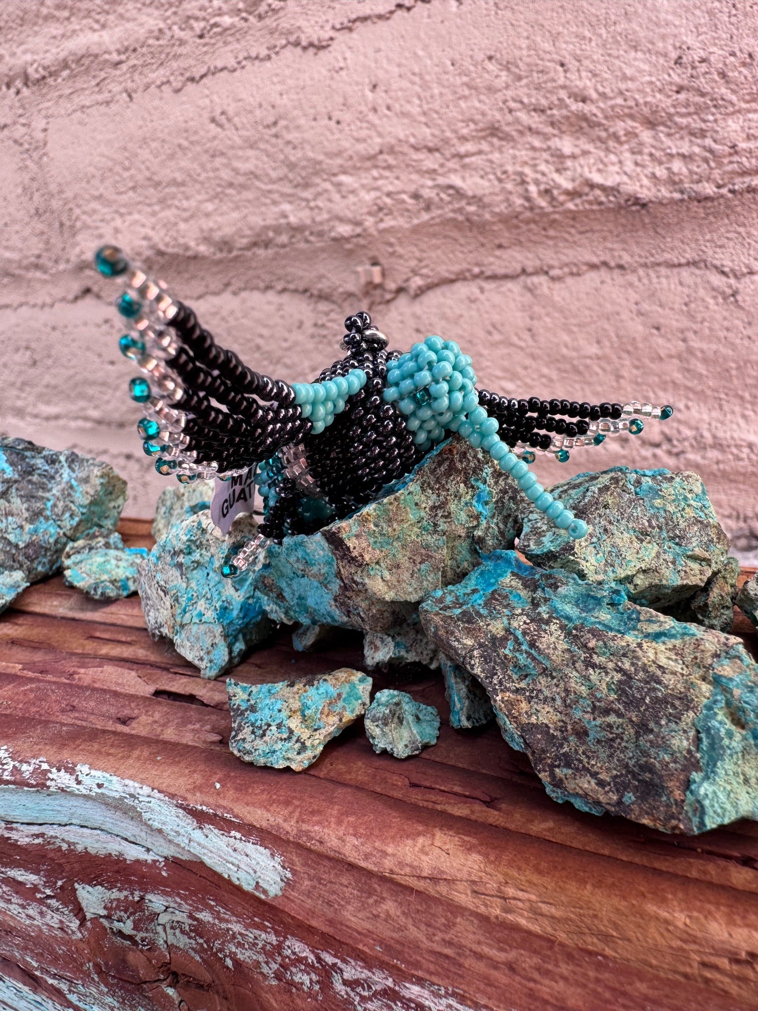 Handmade Beaded Black & Blue Hummingbird Keychain