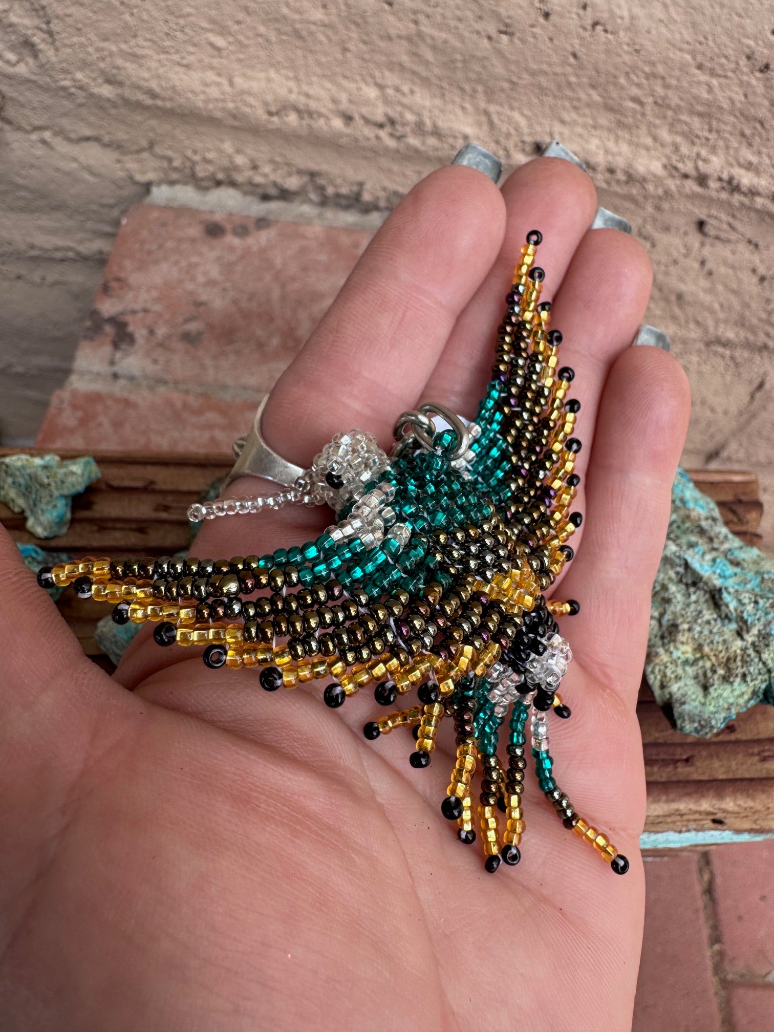 Handmade Beaded Multi Colored Hummingbird Keychain