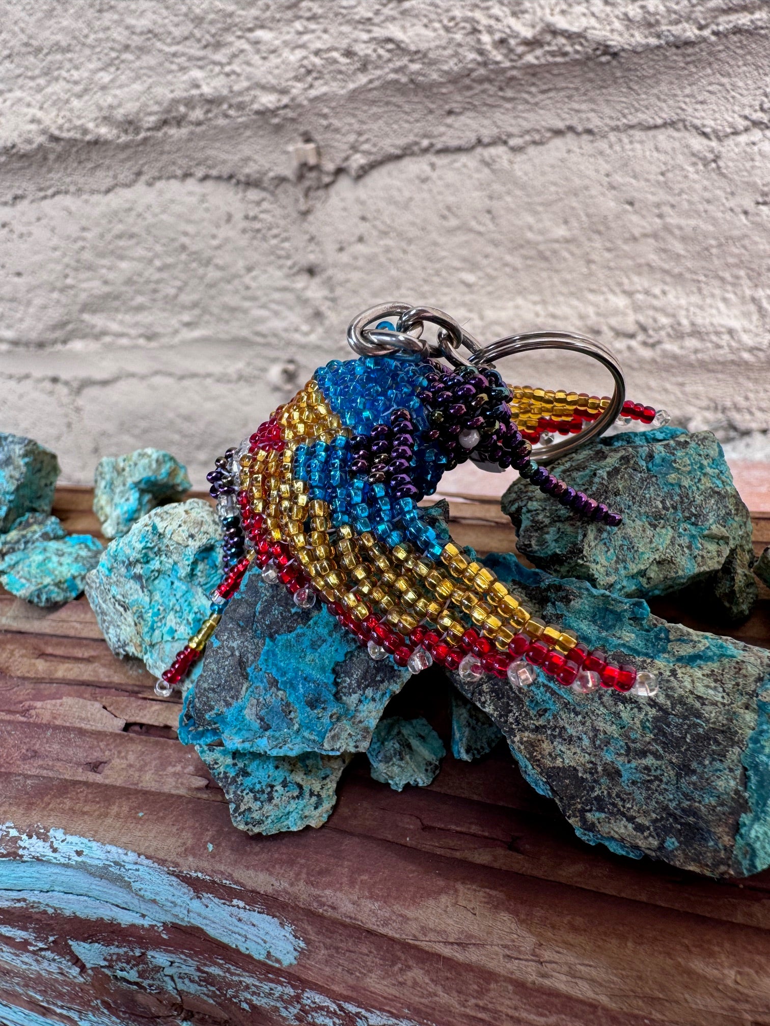 Handmade Beaded Multi Colored Hummingbird Keychain