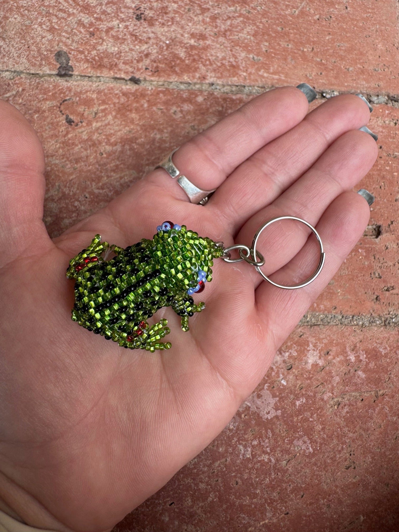 Handmade Beaded Light Green Colored Frog Keychain