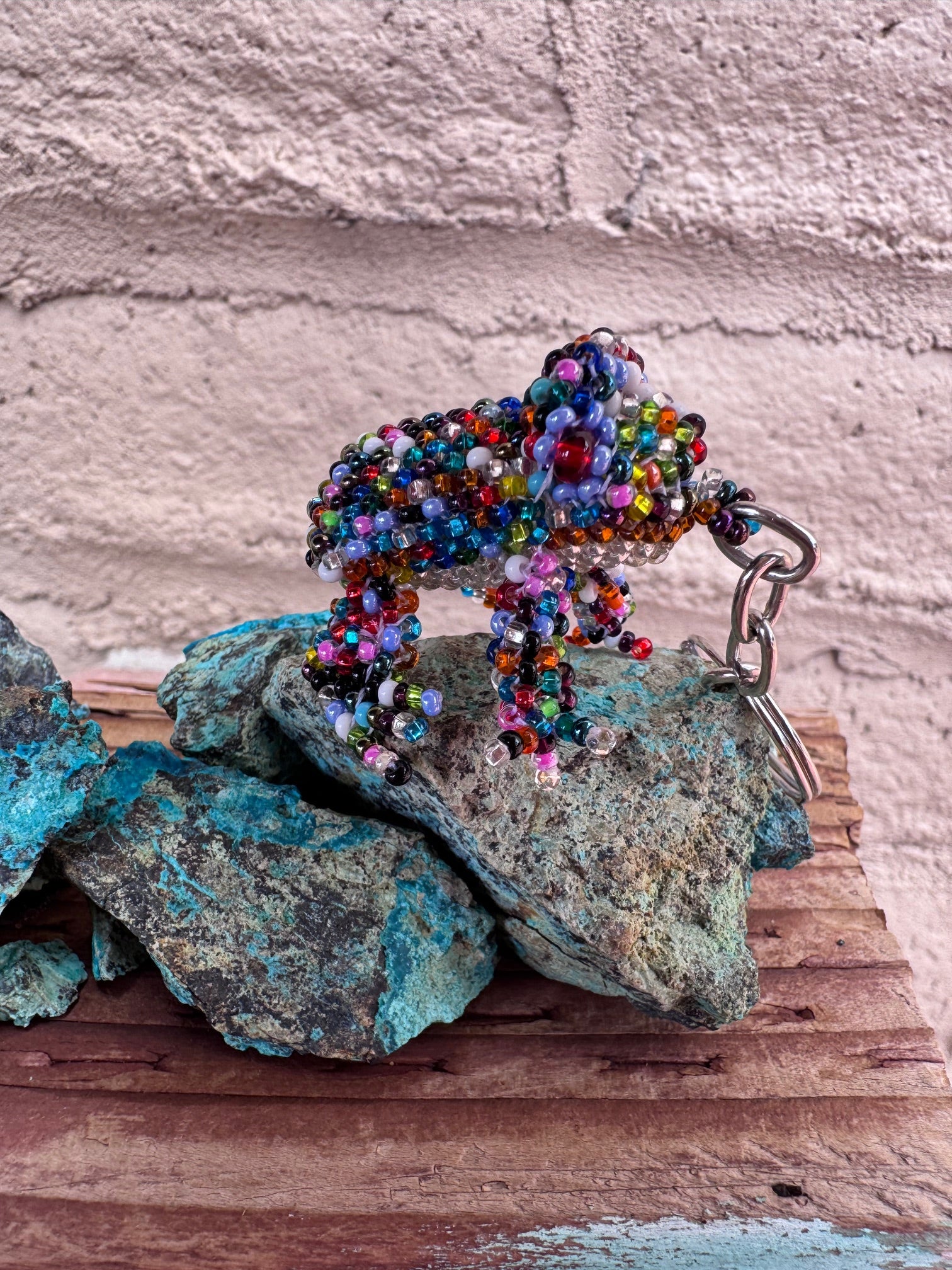 Handmade Beaded Multi Colored Frog Keychain