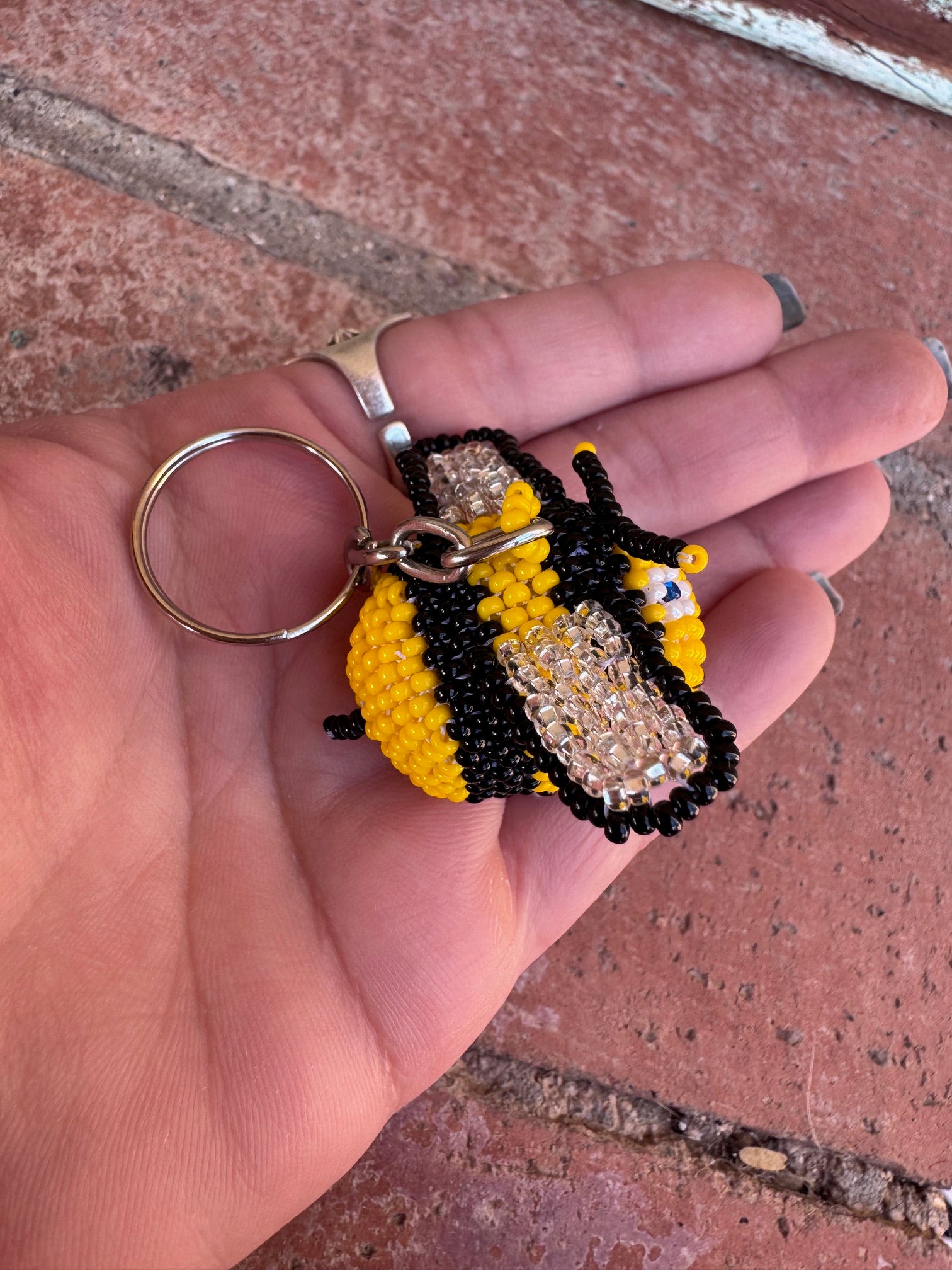 Handmade Beaded Yellow Bumble Bee Keychain