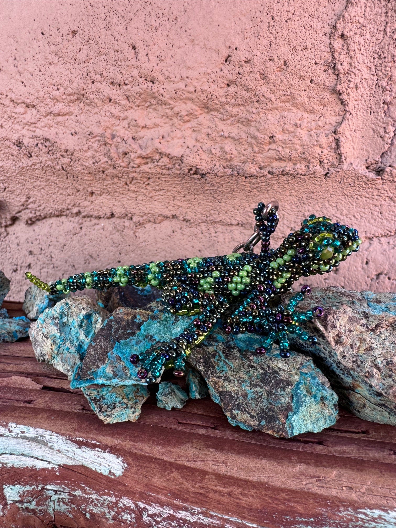 Handmade Beaded Lizard Keychain