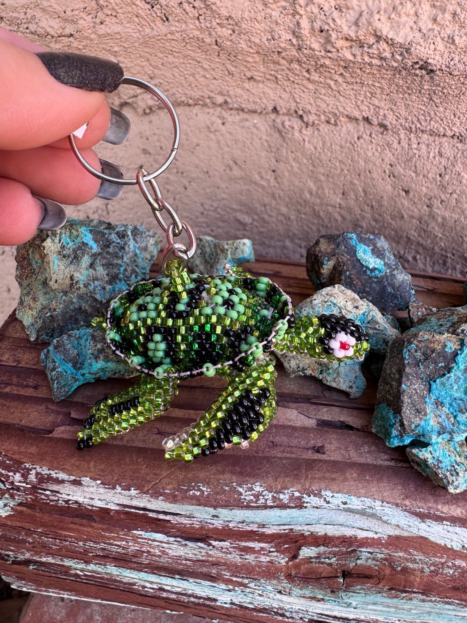 Handmade Beaded Green Sea Turtle Keychain
