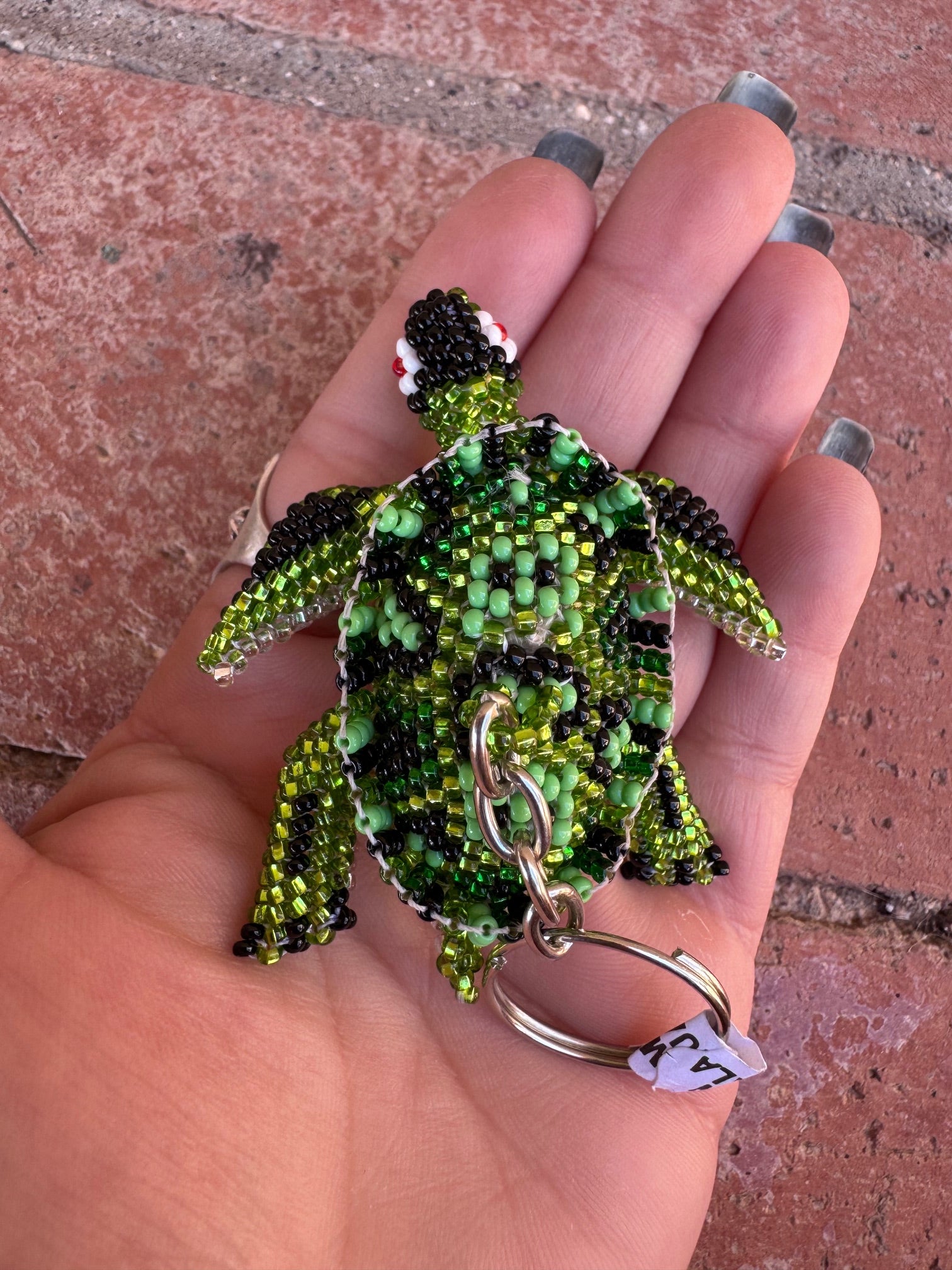 Handmade Beaded Green Sea Turtle Keychain