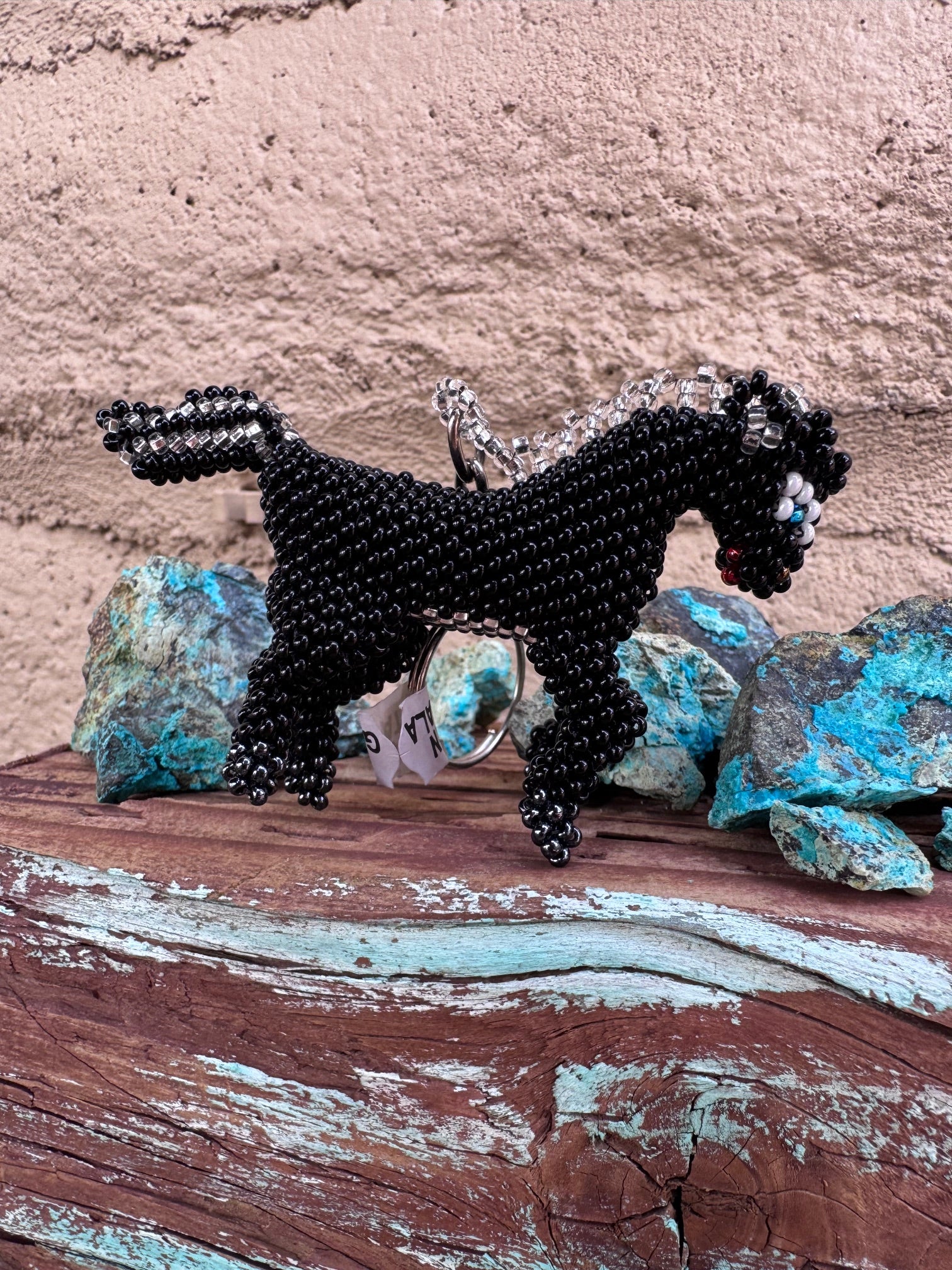 Handmade Beaded Black Pony Keychain