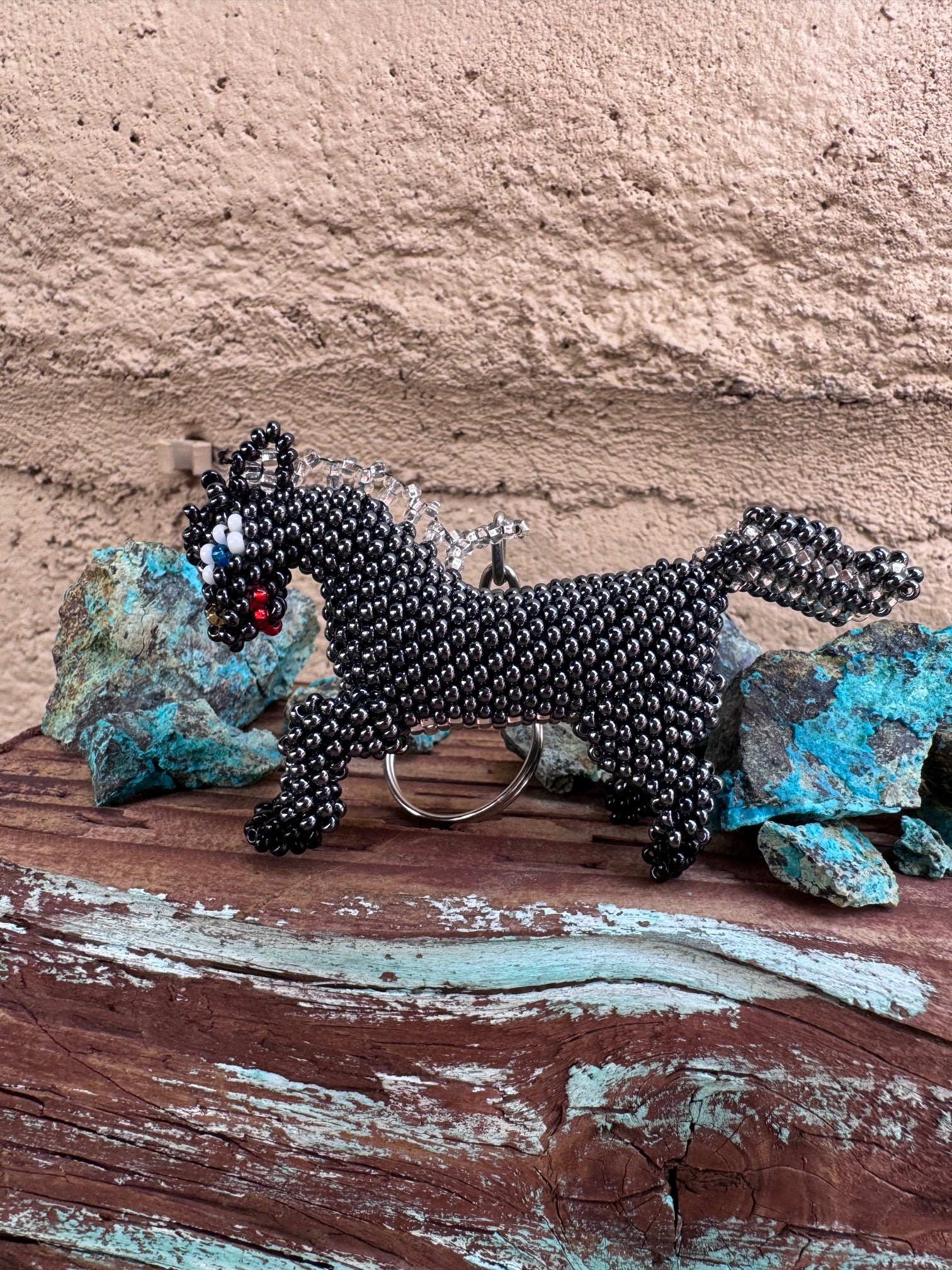 Handmade Beaded Silver Pony Keychain