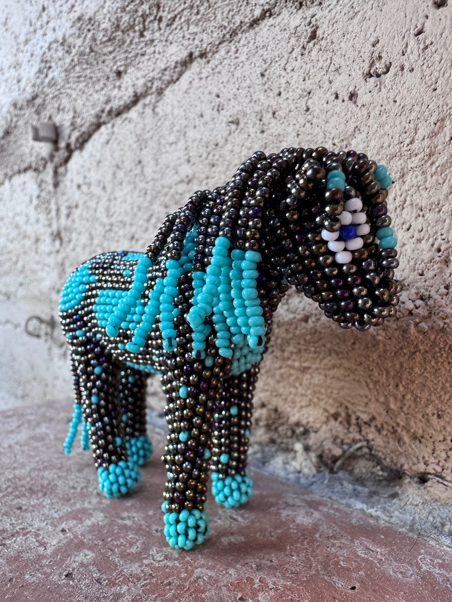 Handmade Peyote Stitched Horse Figurine- Turquoise 2