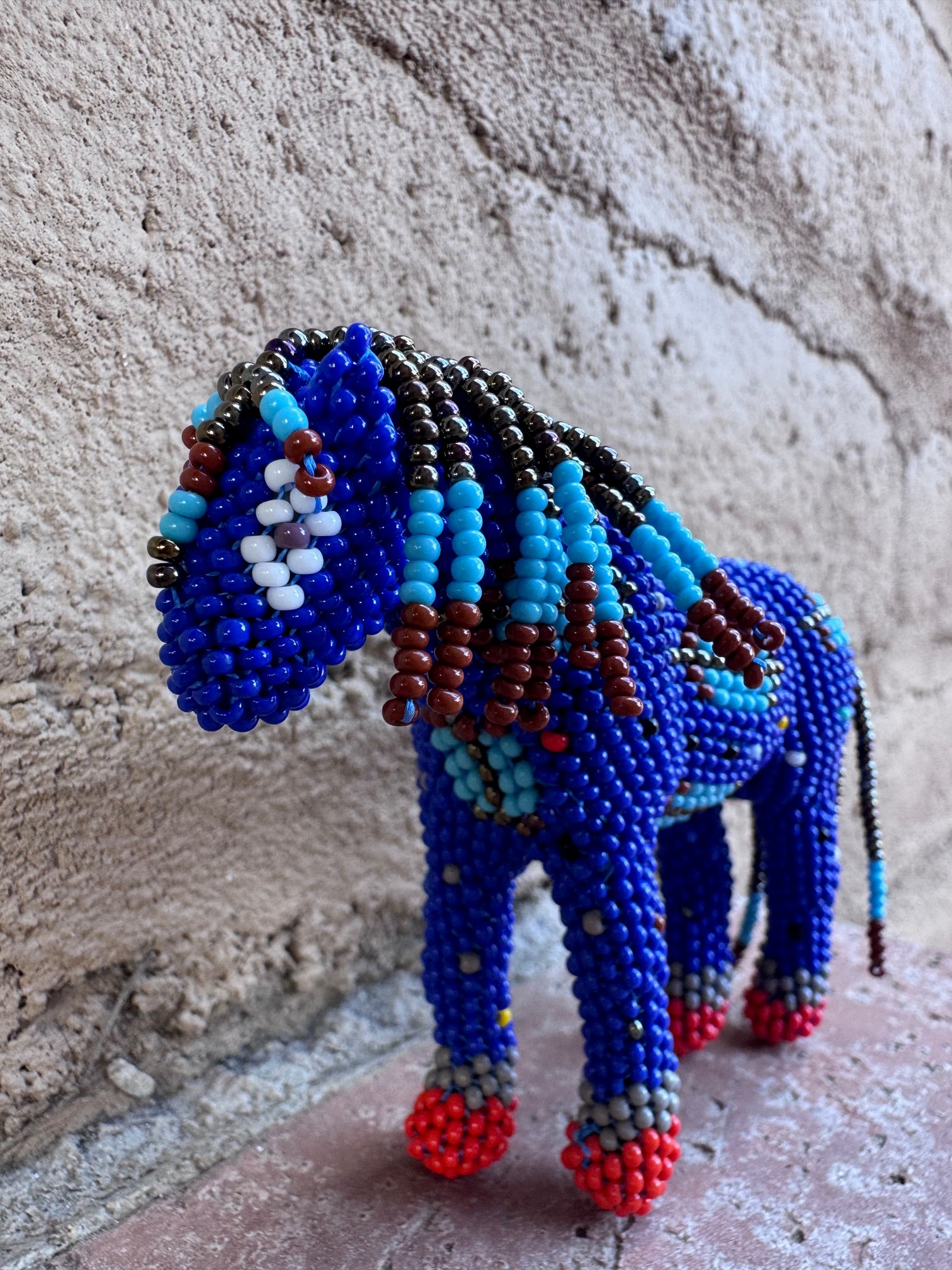 Handmade Peyote Stitched Horse Figurine- Blue 3