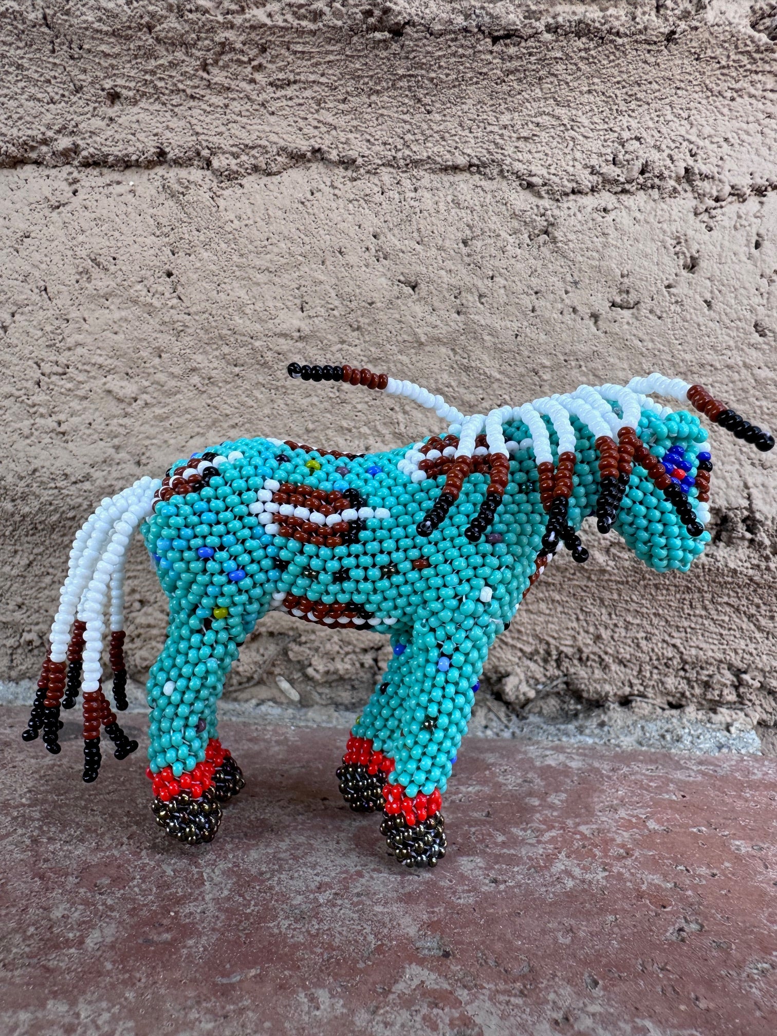 Handmade Peyote Stitched Horse Figurine- Turquoise 9