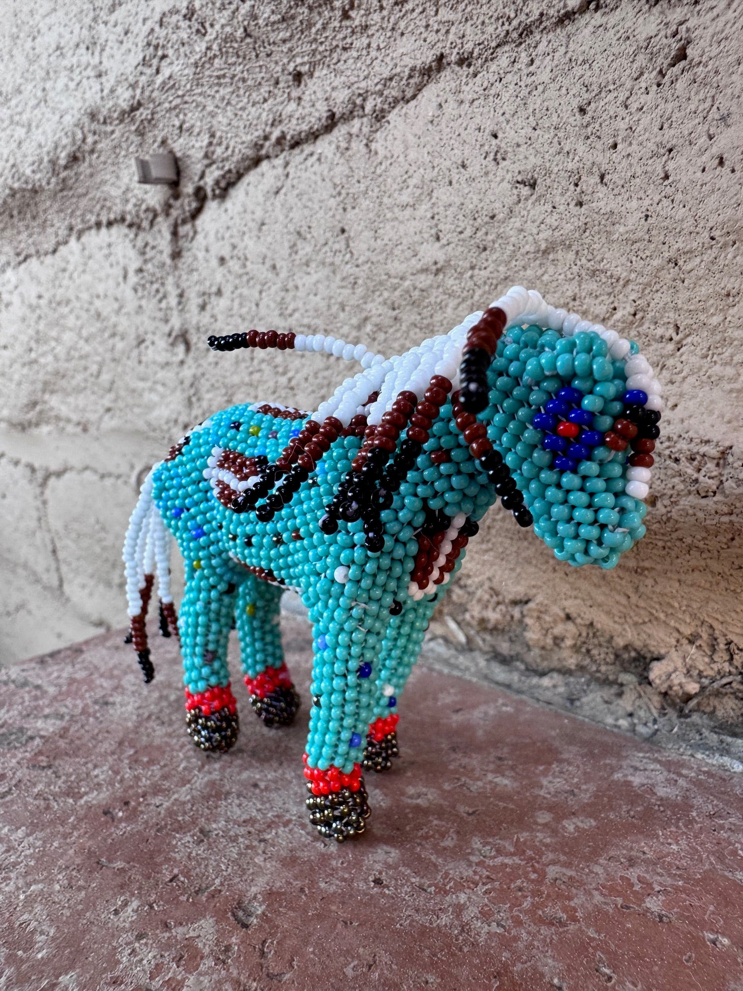 Handmade Peyote Stitched Horse Figurine- Turquoise 9