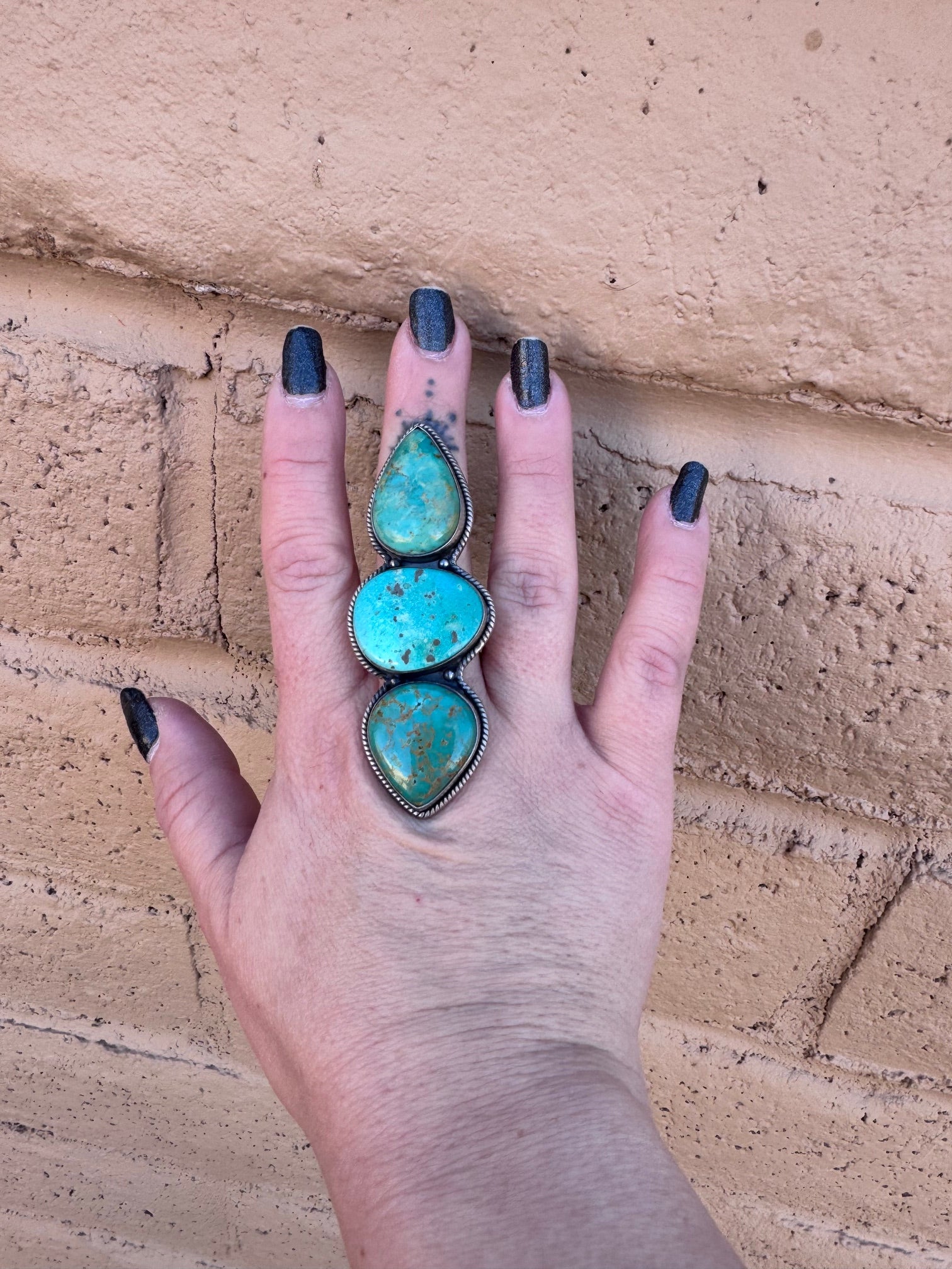 Handmade Royston Turquoise Adjustable 3 Stone Ring STYLE 1