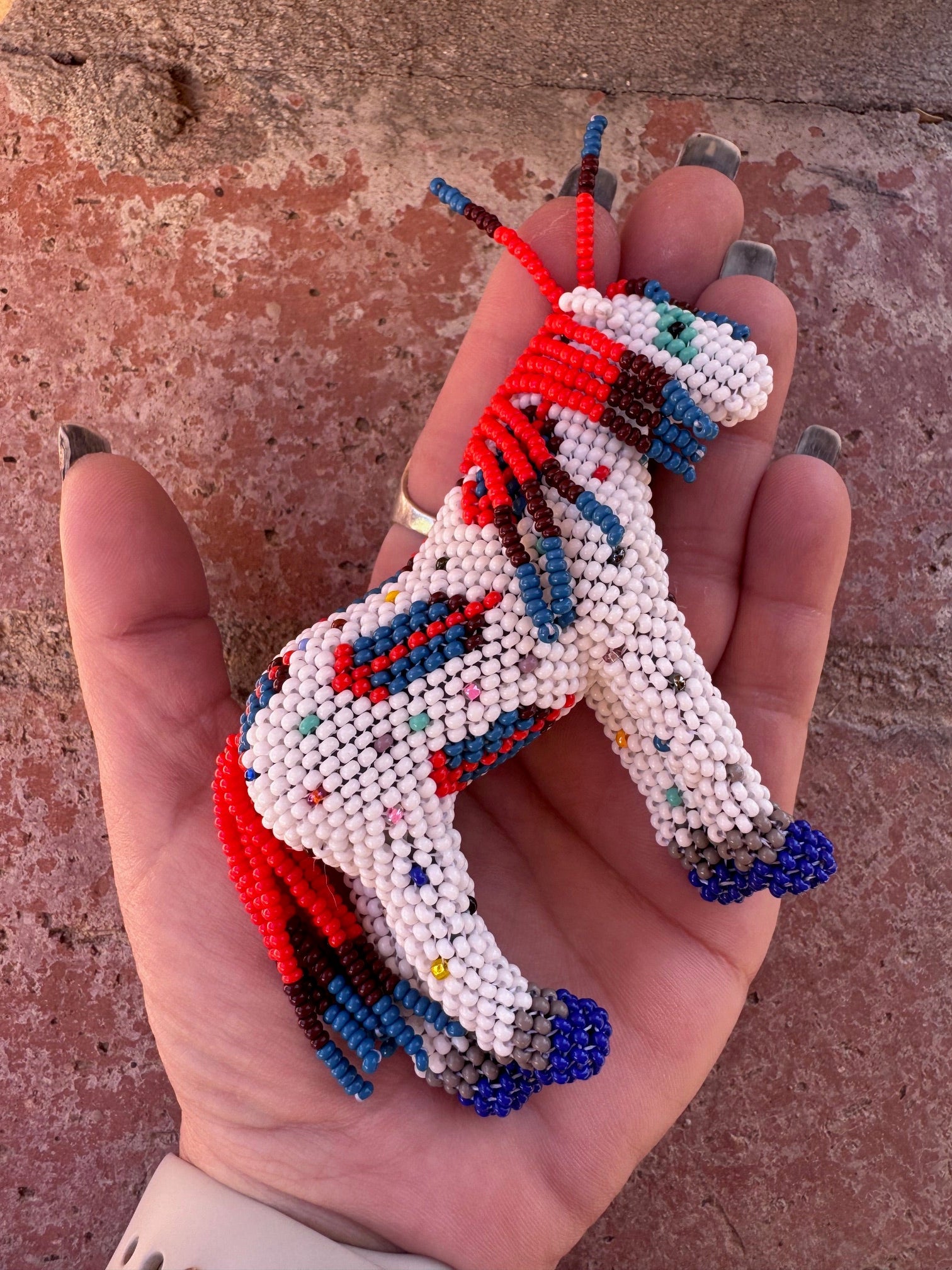 Handmade Peyote Stitched Horse Figurine- White 1