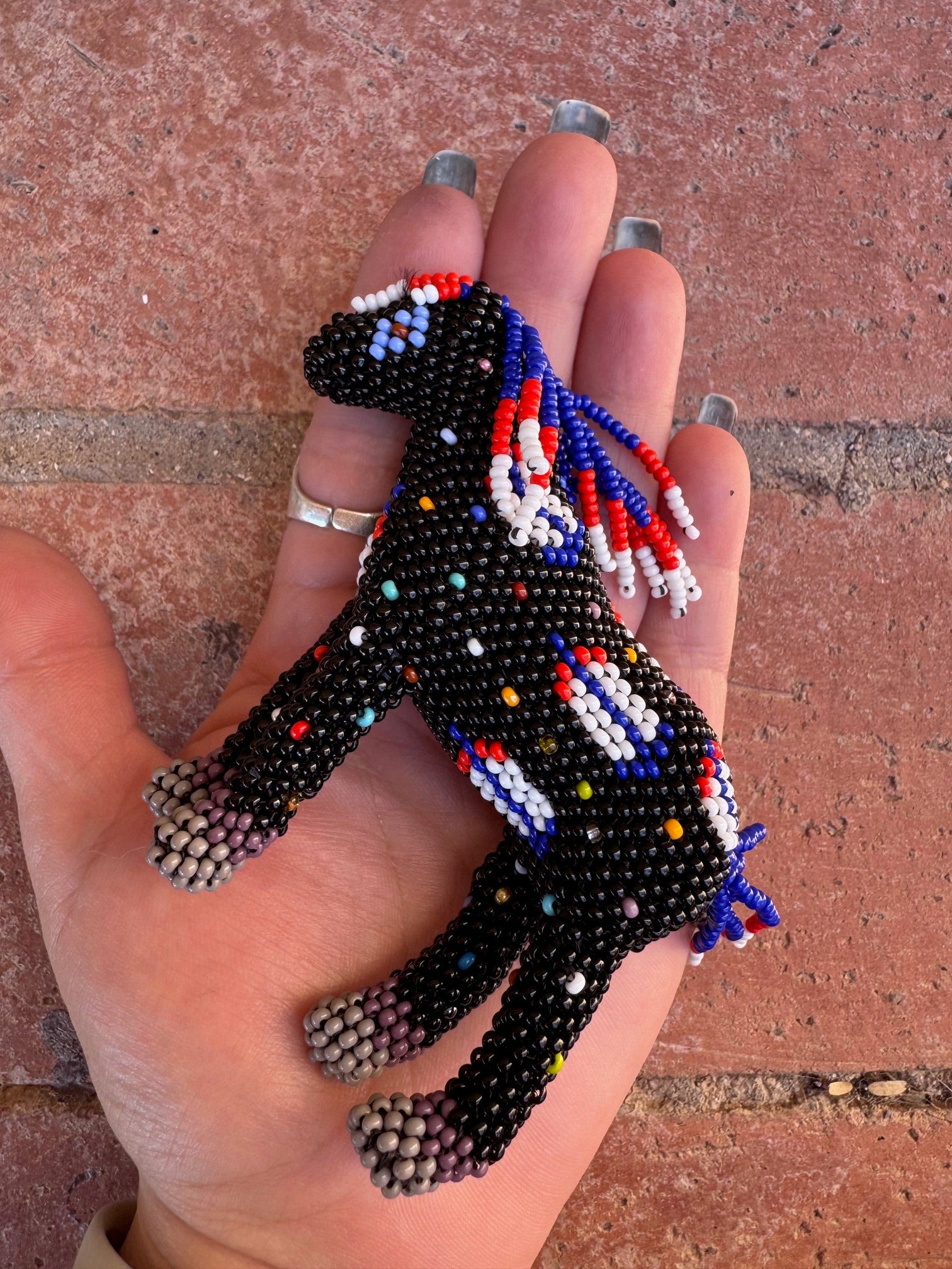 Handmade Peyote Stitched Horse Figurine- Black 10