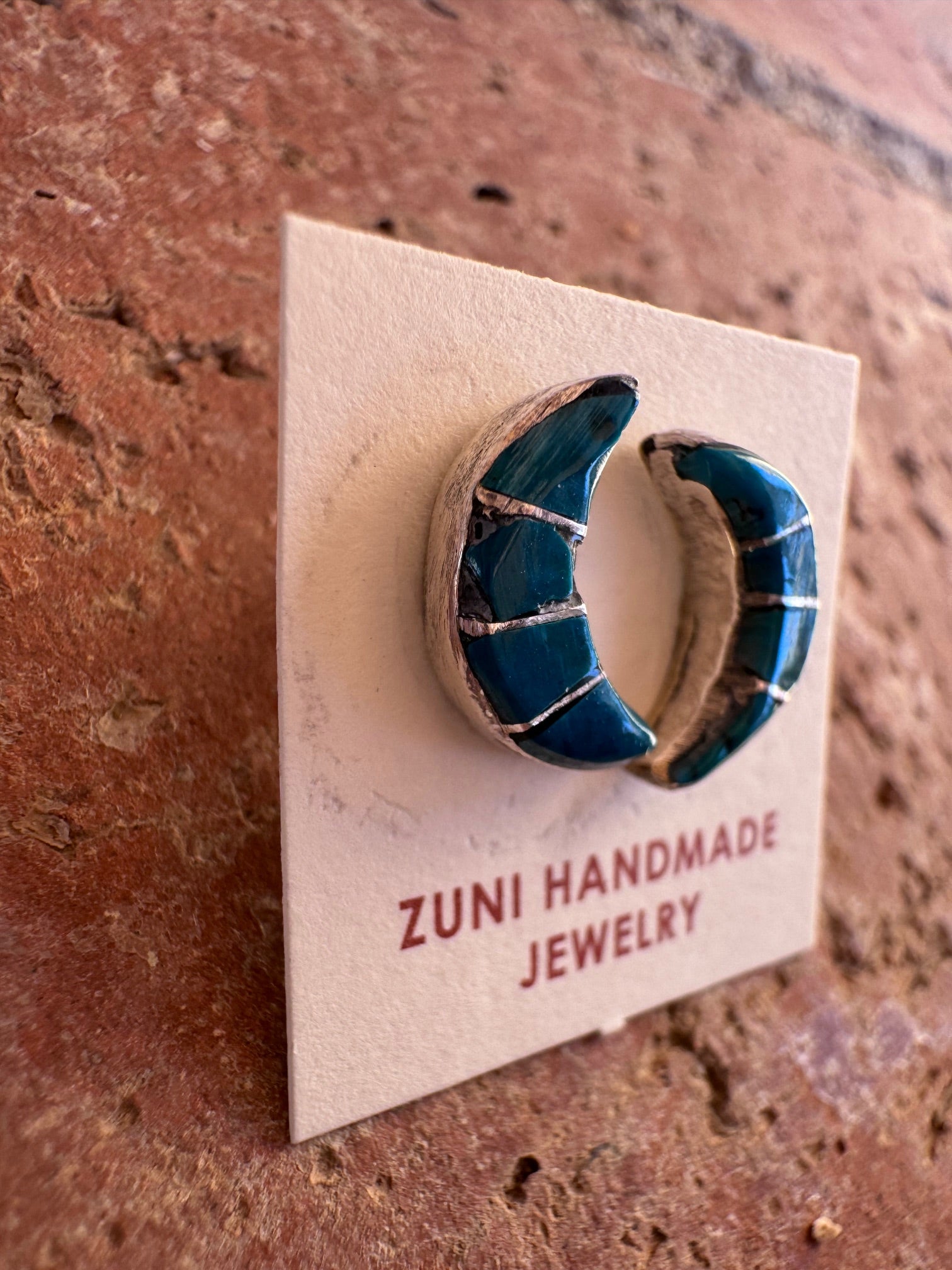 Handcrafted Sterling Silver & Turquoise Inlay Moon Stud Earrings