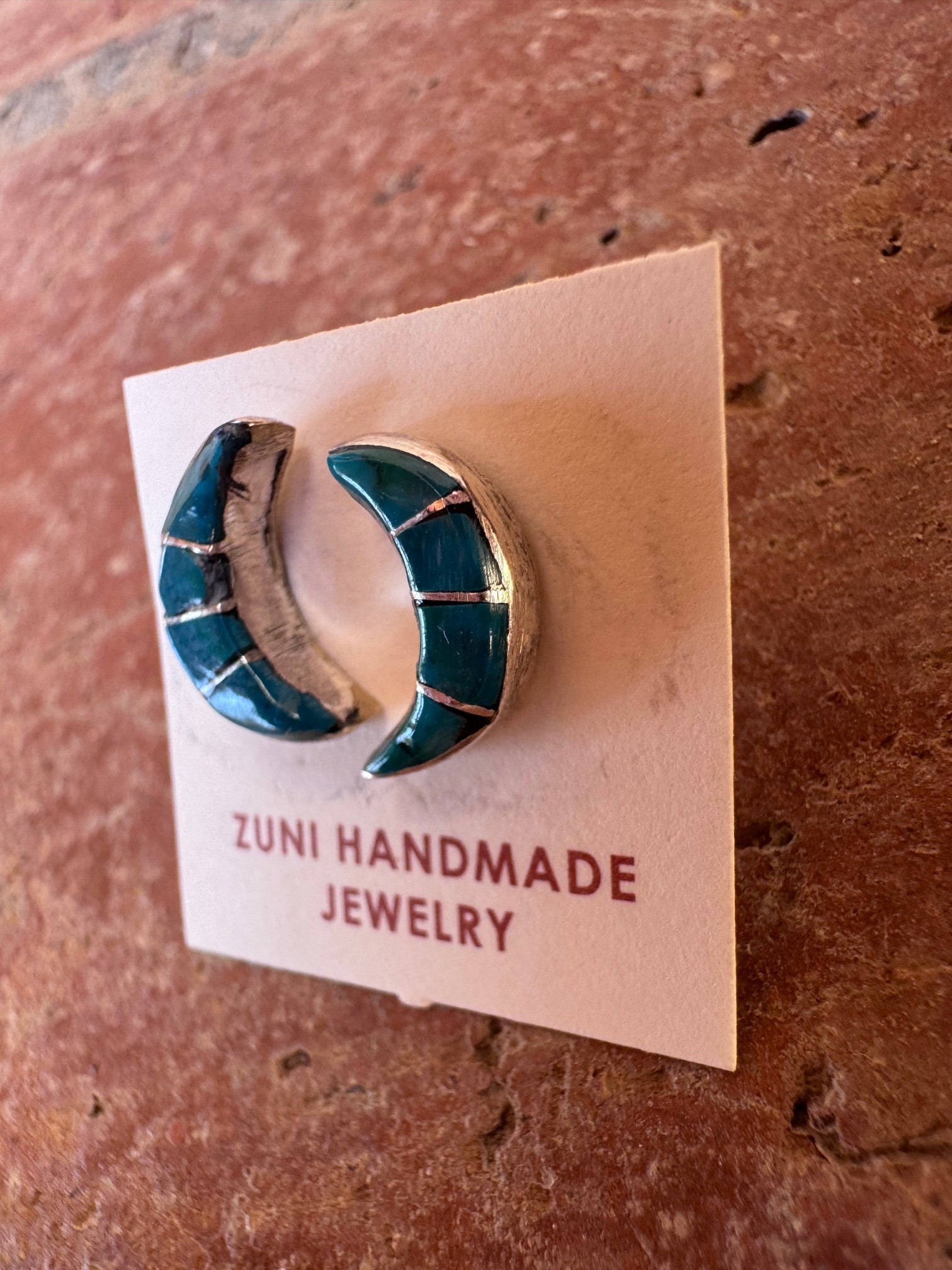 Handcrafted Sterling Silver & Turquoise Inlay Moon Stud Earrings