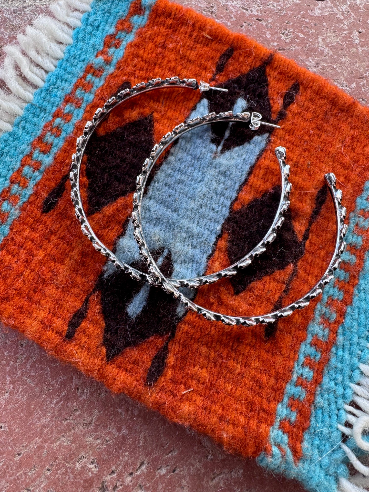 Handmade Sterling Silver Rose Flower Hoop Earrings