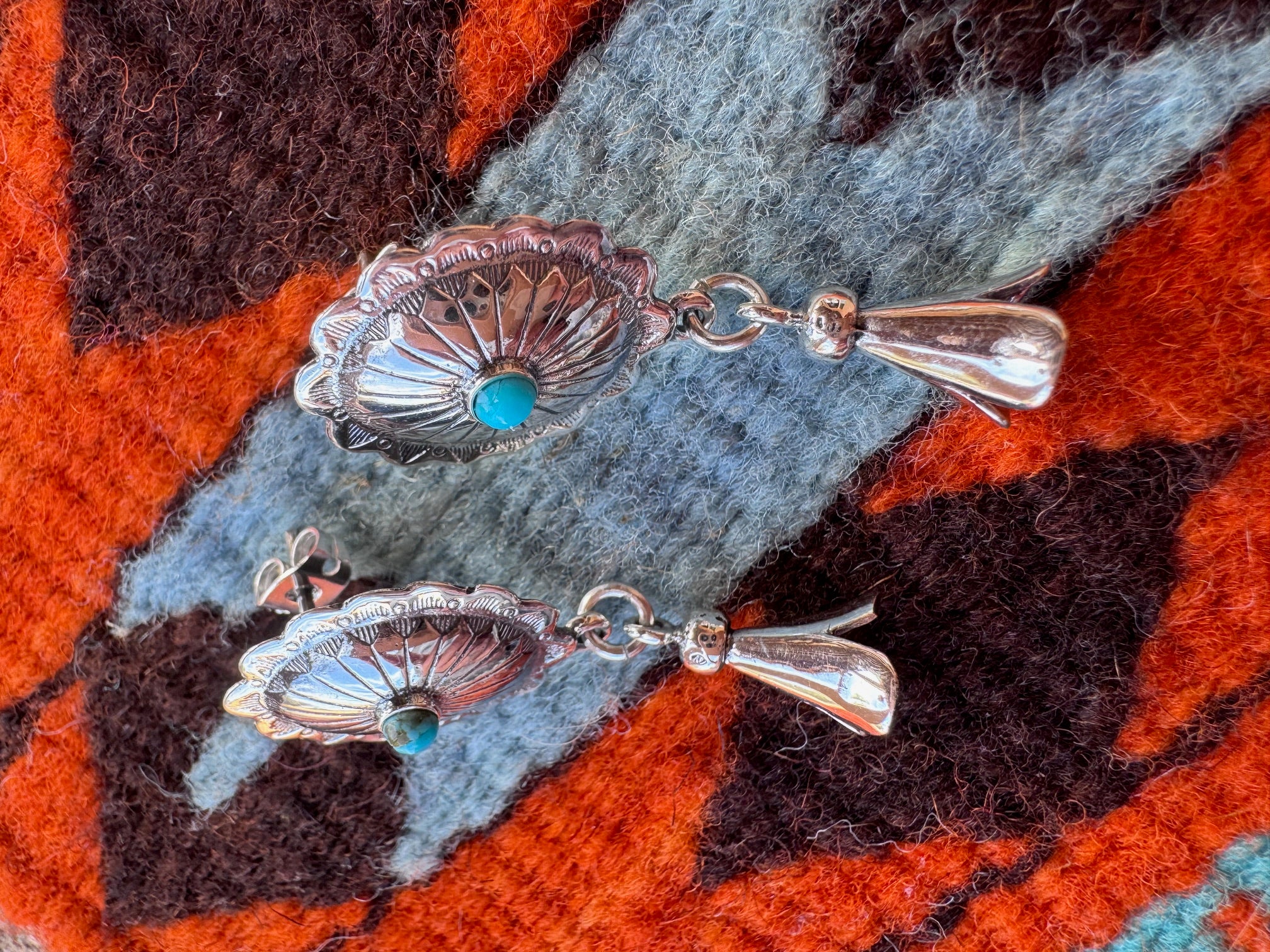 Handmade Sterling Silver & Turquoise Concho Blossom Post Earrings