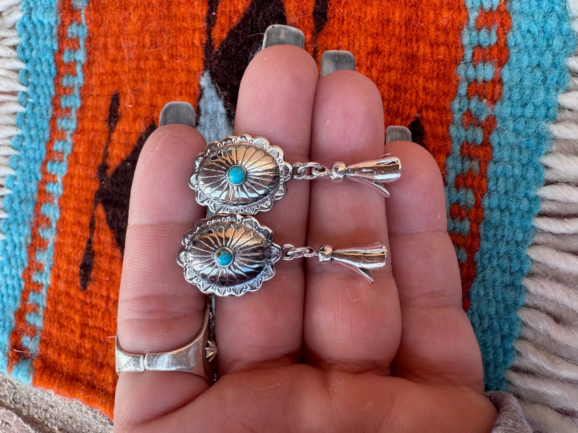 Handmade Sterling Silver & Turquoise Concho Blossom Post Earrings