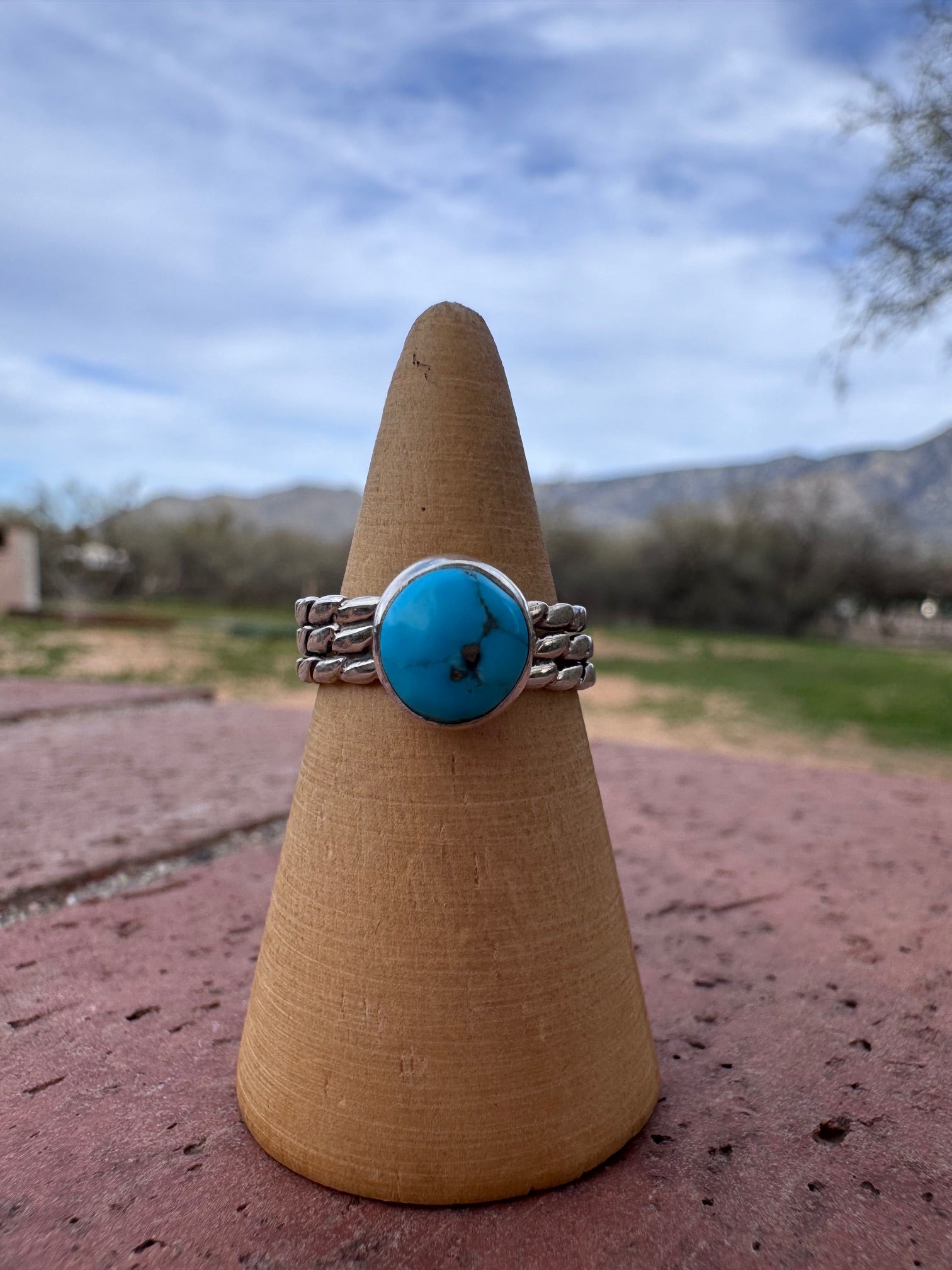 Handcrafted Turquoise and Sterling Silver Triple Twisted Band Ring