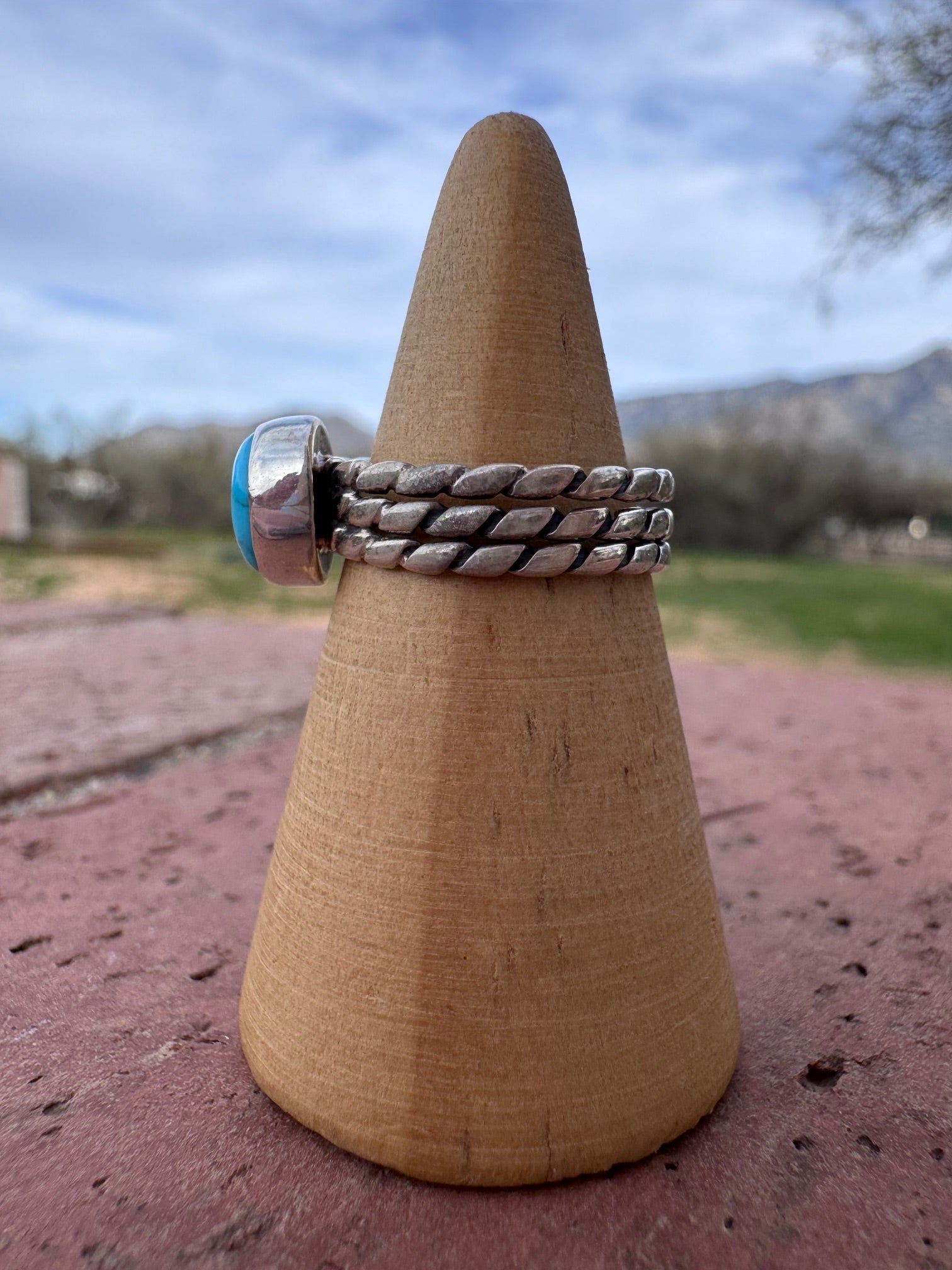 Handcrafted Turquoise and Sterling Silver Triple Twisted Band Ring