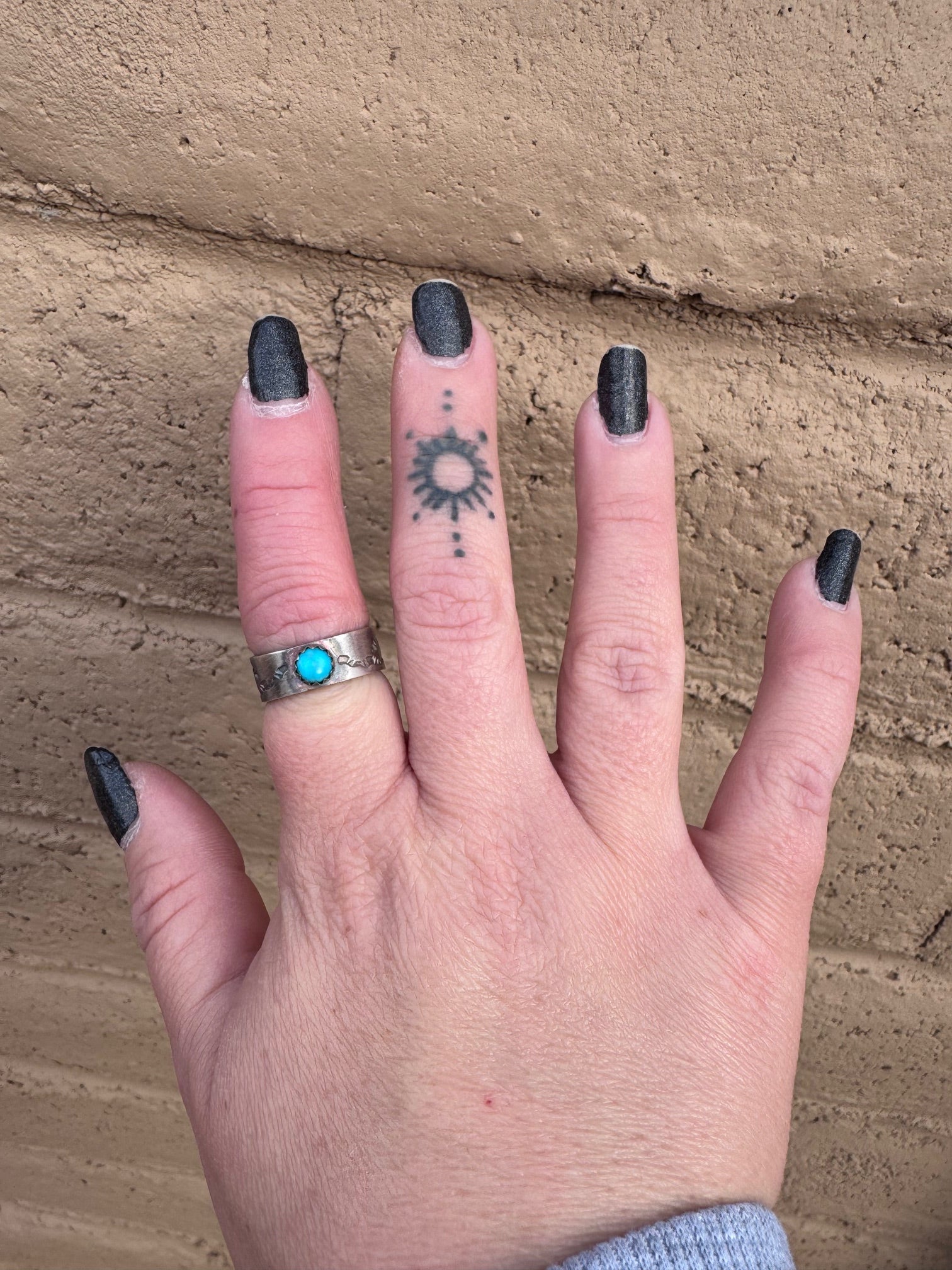 Handcrafted Sterling Silver Kingman Turquoise Band Ring size 5.5