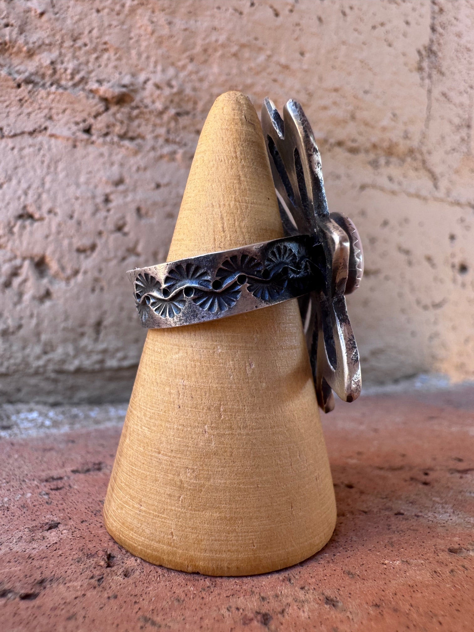 Handcrafted Queen Pink Conch & Sterling Silver Adjustable Flower Ring by Kevin Billah