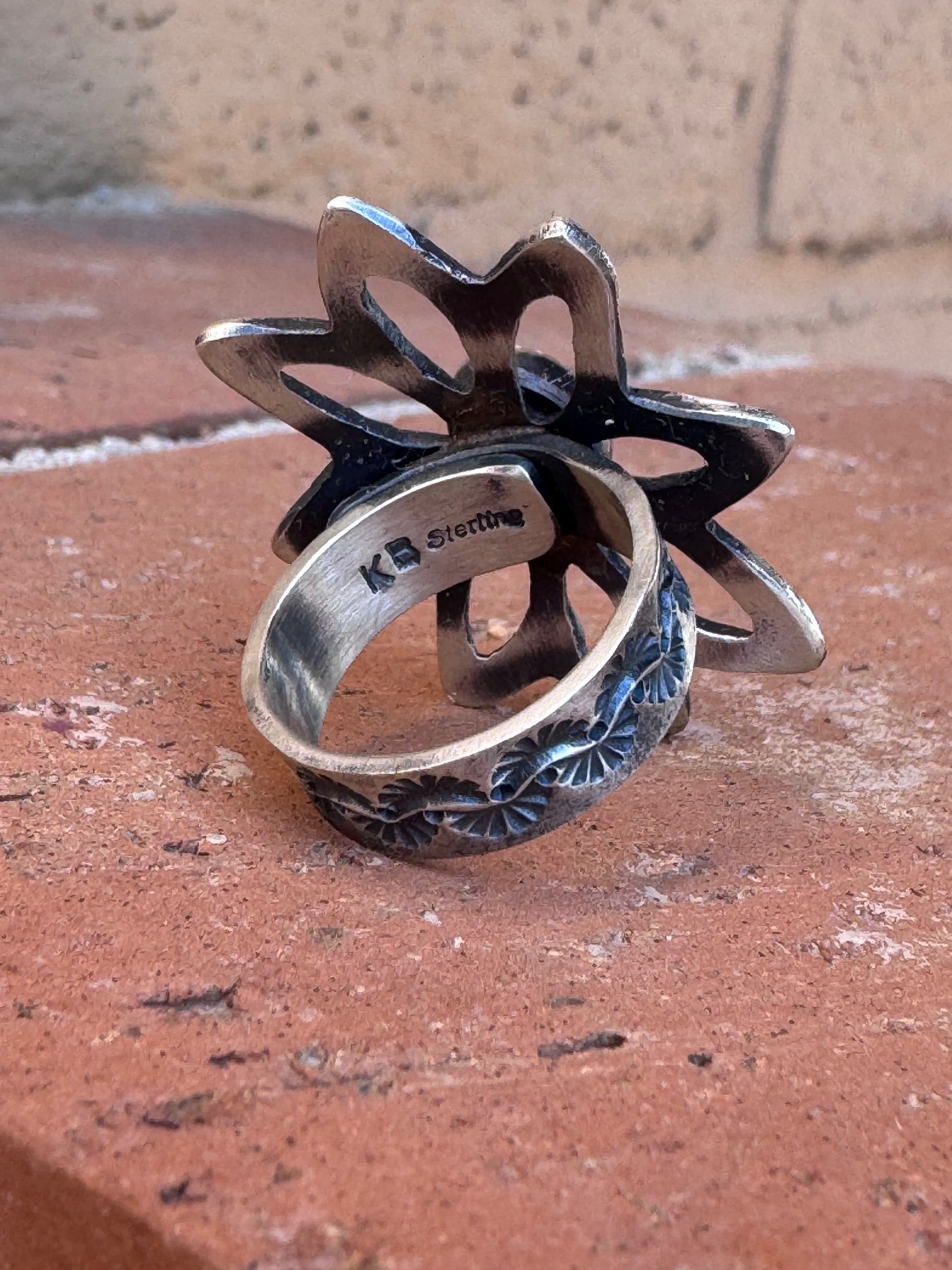 Handcrafted Queen Pink Conch & Sterling Silver Adjustable Flower Ring by Kevin Billah