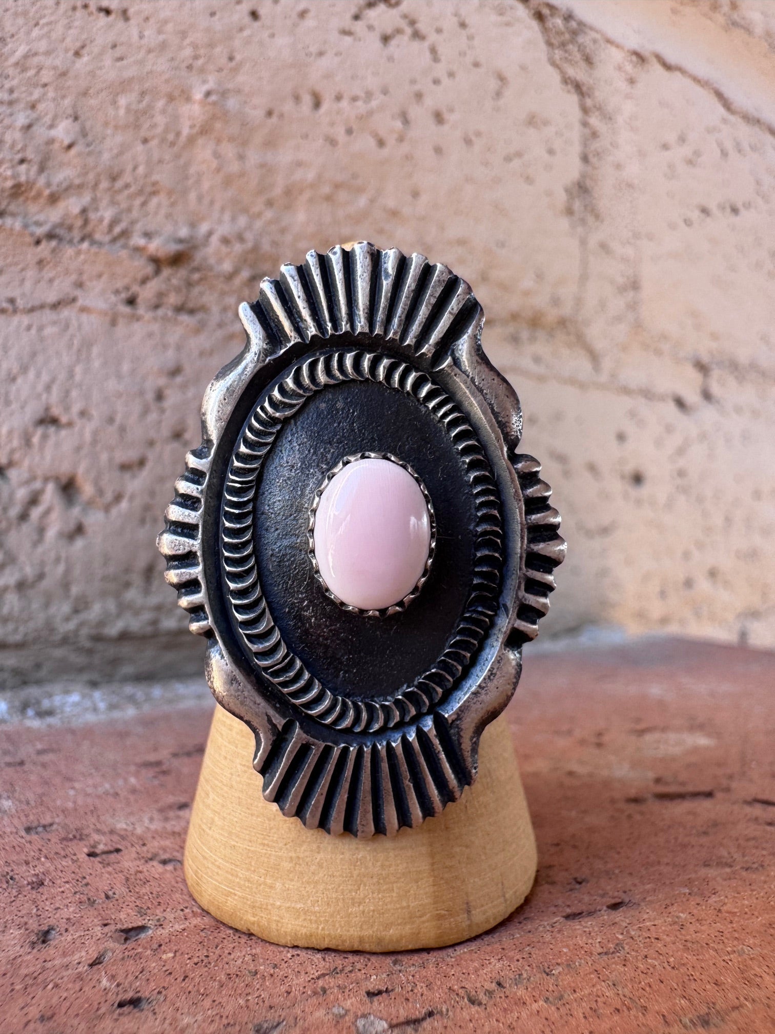 Handcrafted Queen Pink Conch & Sterling Silver Adjustable Statement Ring by Kevin Billah