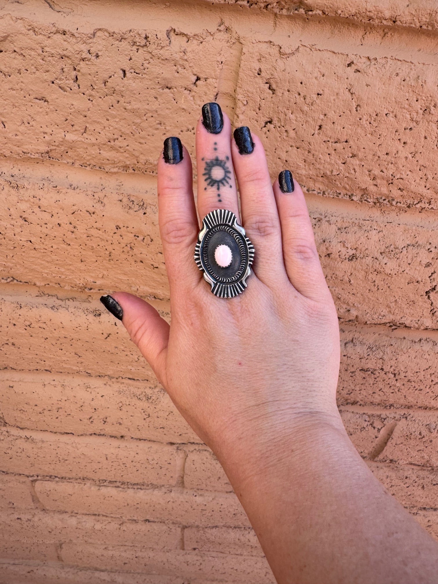 Handcrafted Queen Pink Conch & Sterling Silver Adjustable Statement Ring by Kevin Billah