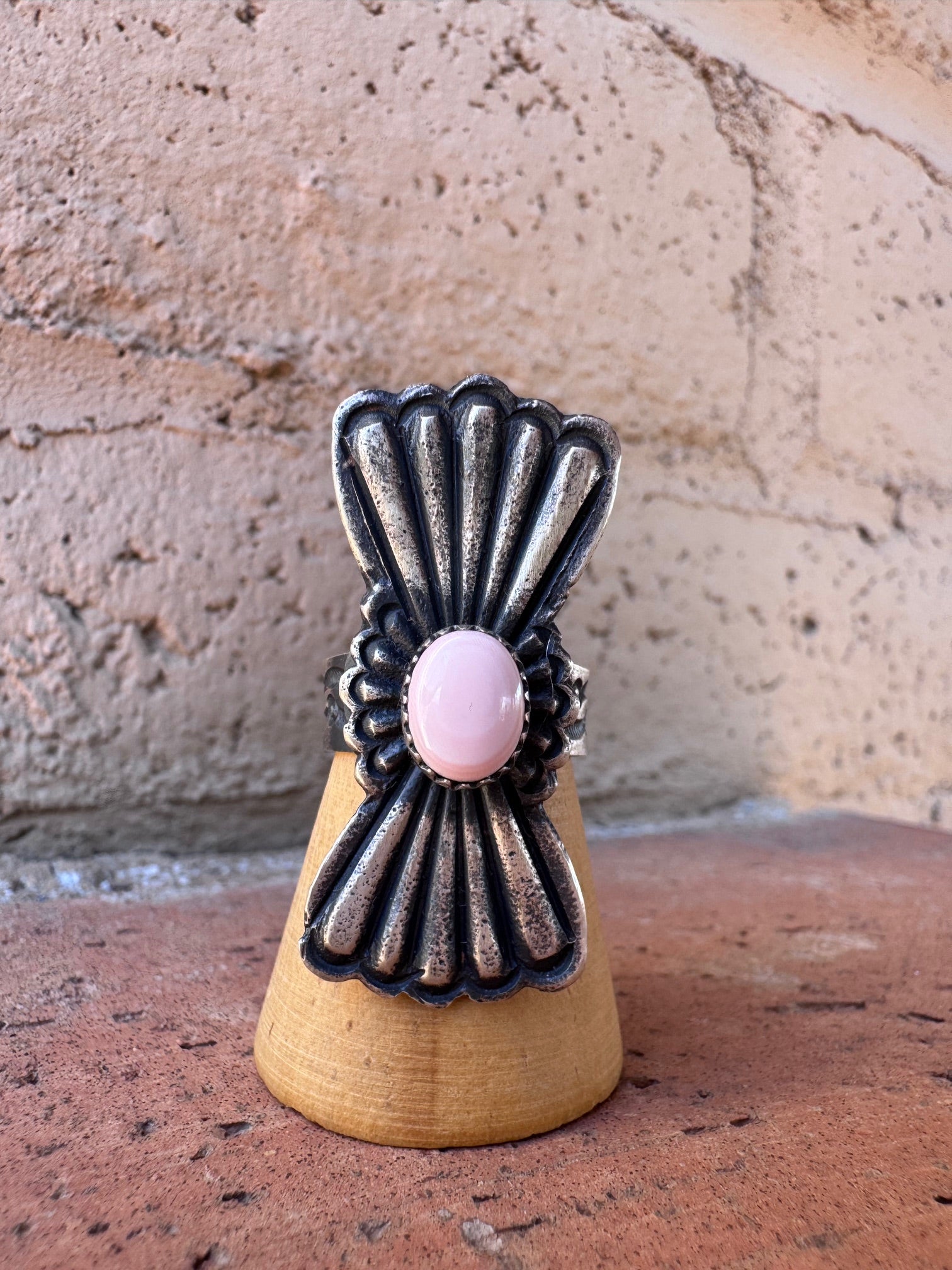 Handcrafted Queen Pink Conch & Sterling Silver Adjustable Statement Ring by Kevin Billah
