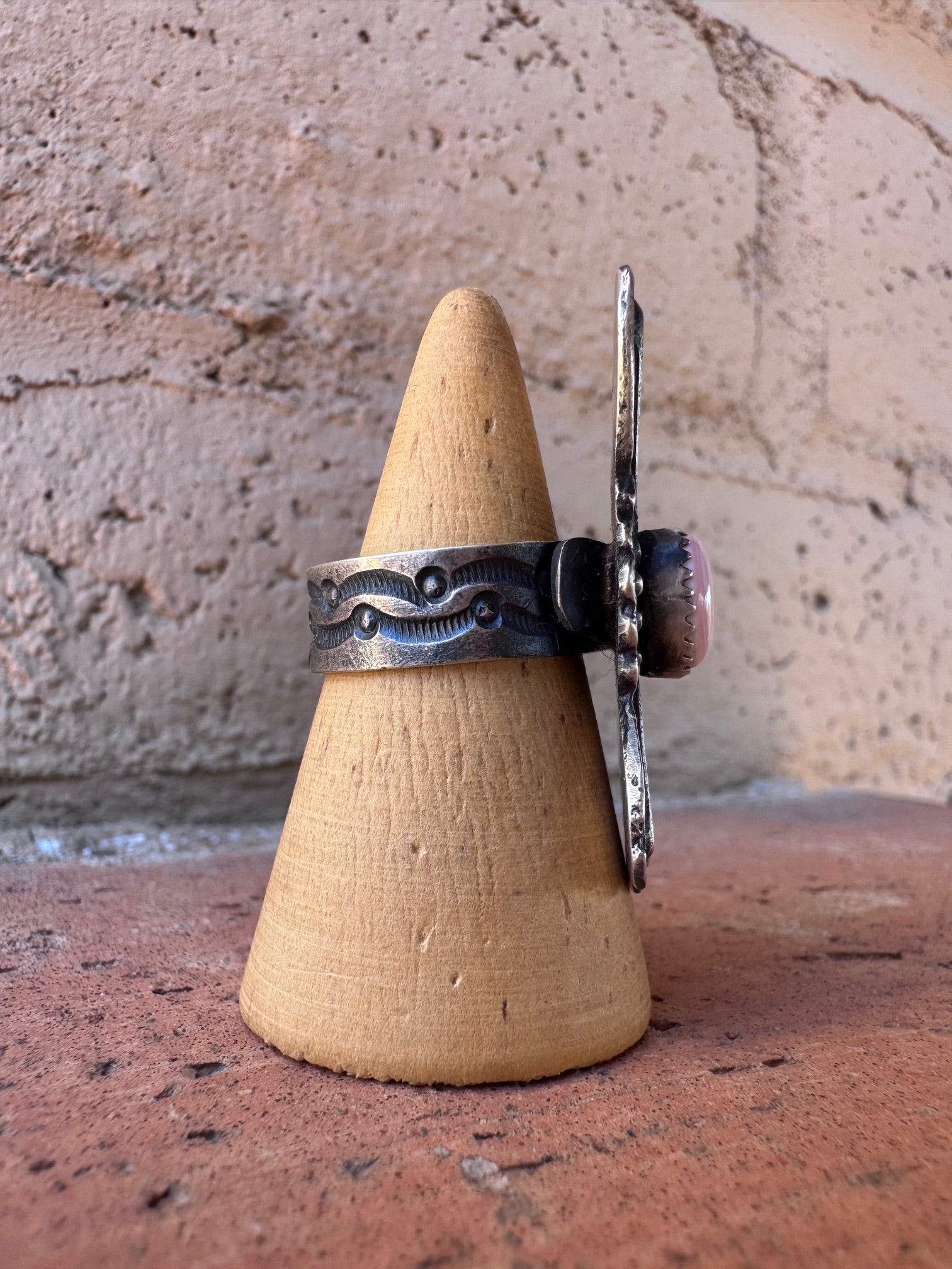 Handcrafted Queen Pink Conch & Sterling Silver Adjustable Statement Ring by Kevin Billah