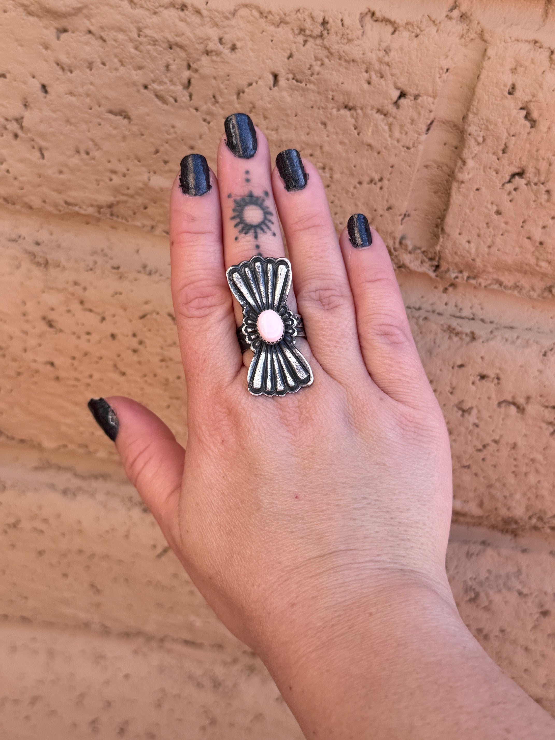 Handcrafted Queen Pink Conch & Sterling Silver Adjustable Statement Ring by Kevin Billah