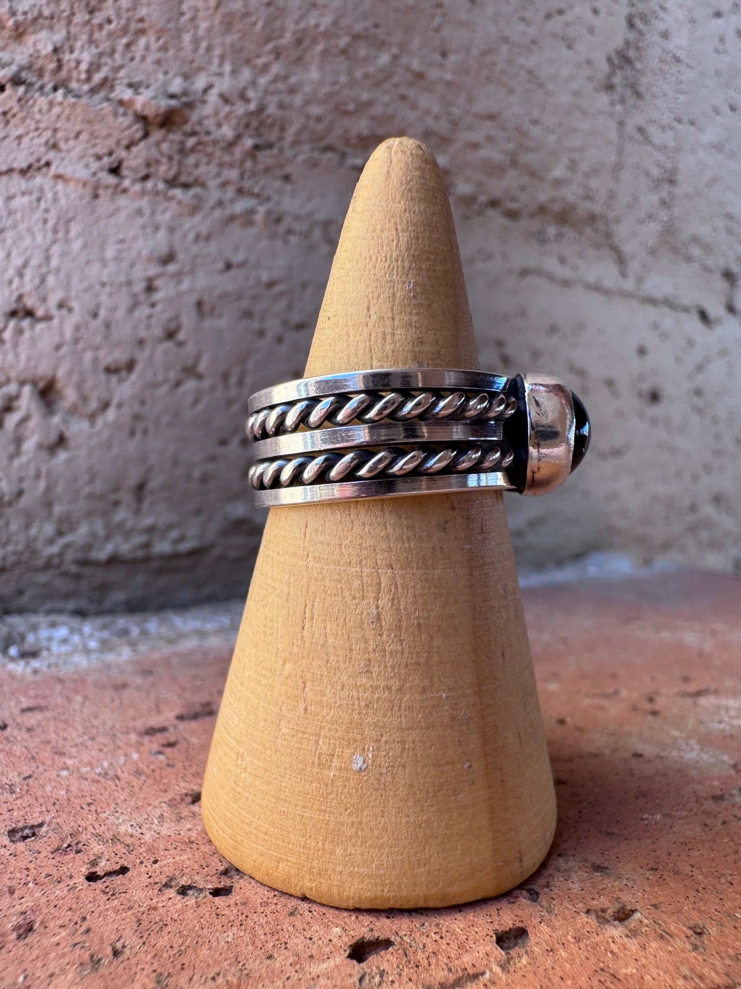Handcrafted Black Onyx & Sterling Silver Band Ring